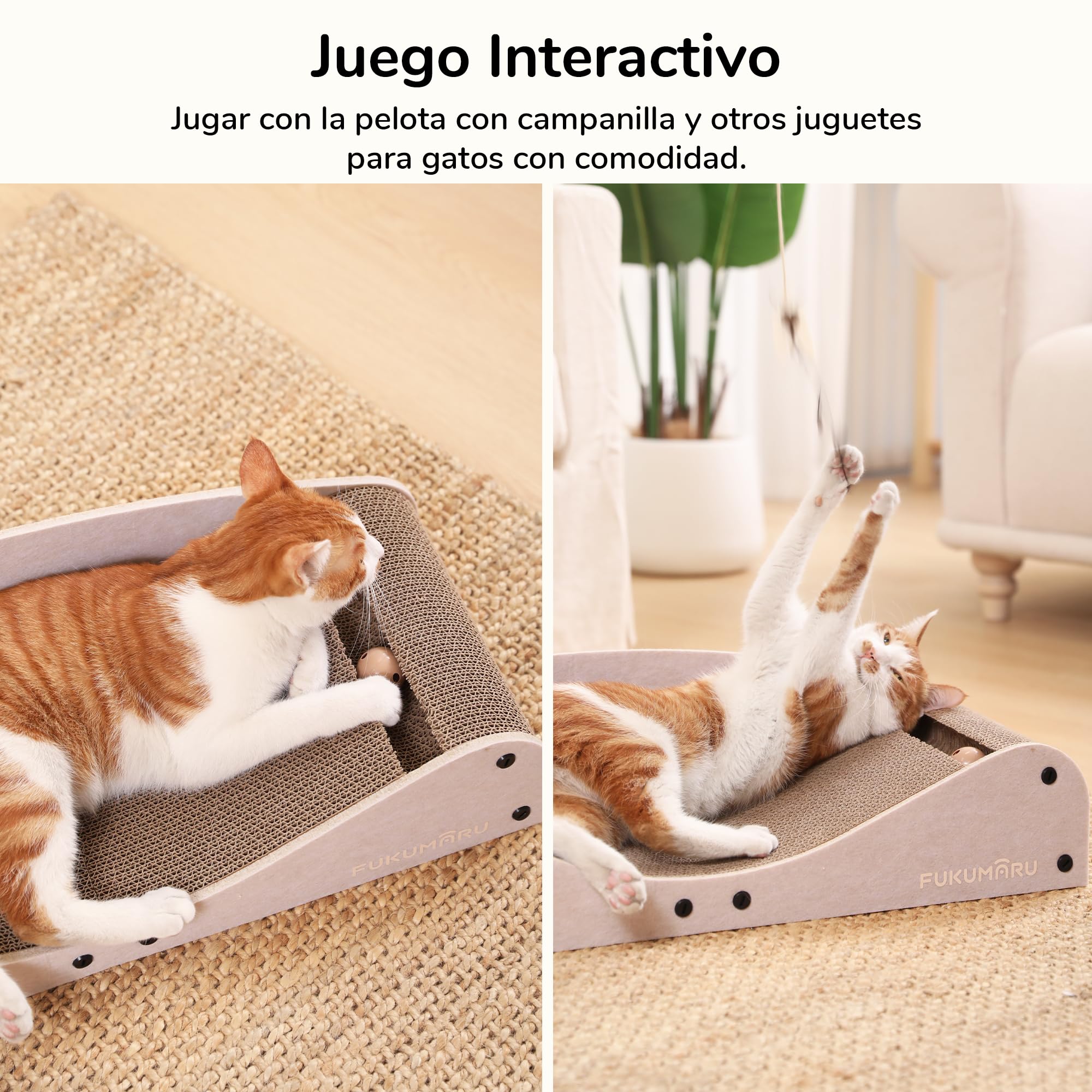 FUKUMARU Rascador para Gatos, 74 cm, cartón y Fieltro Resistentes, Gran Superficie para tumbarse, rascador reciclable de cartón Ondulado con Pelota, Camello