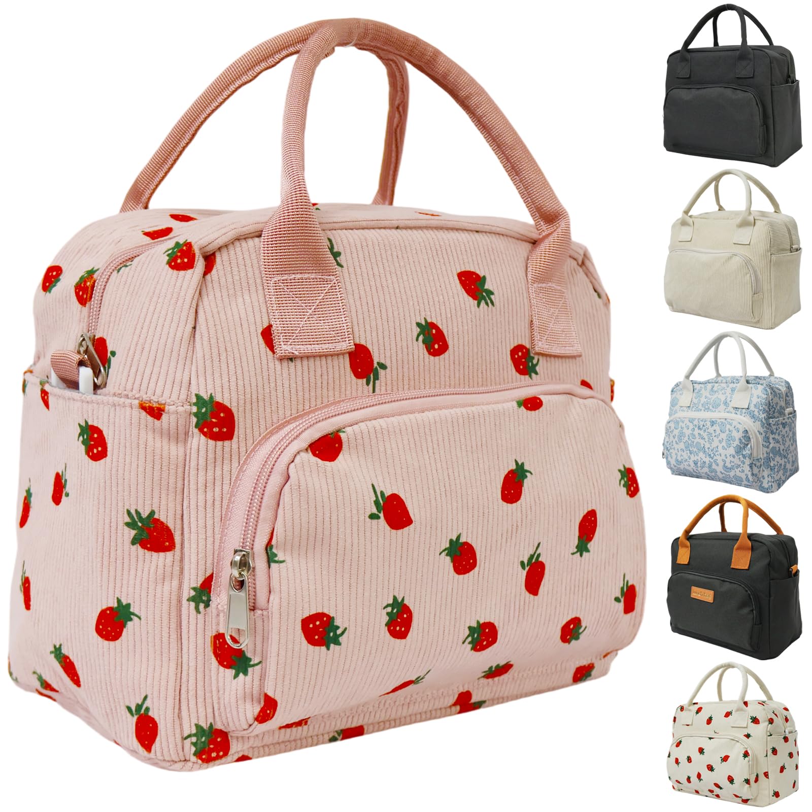 BotaBay Insulated Lunch Bag for Women, 12L Large Lunch Box with Adjustable Shoulder Strap, Multi-Pocket Reusable Lunch Tote, Portable Cooler Bag for Work, School, Travel & Picnic (Pink)