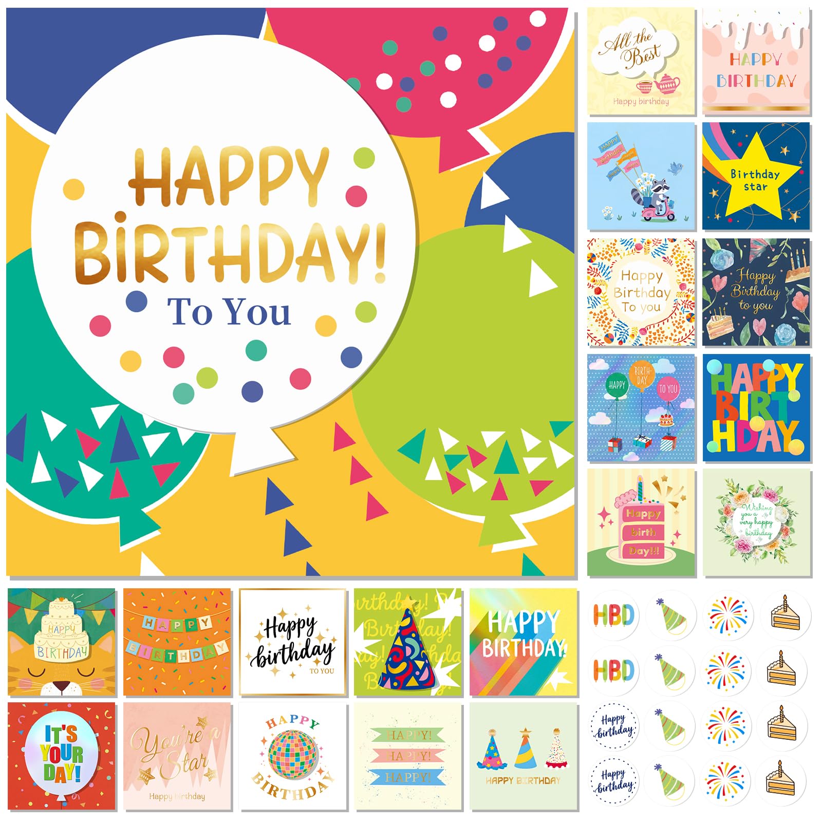 21 Unique 3D Handmade Birthday Cards Multipack with Envelopes & Stickers, Happy Birthday Cards for Women, Men, Kids, Friends, Daughter, Son, 12.5×12.5cm