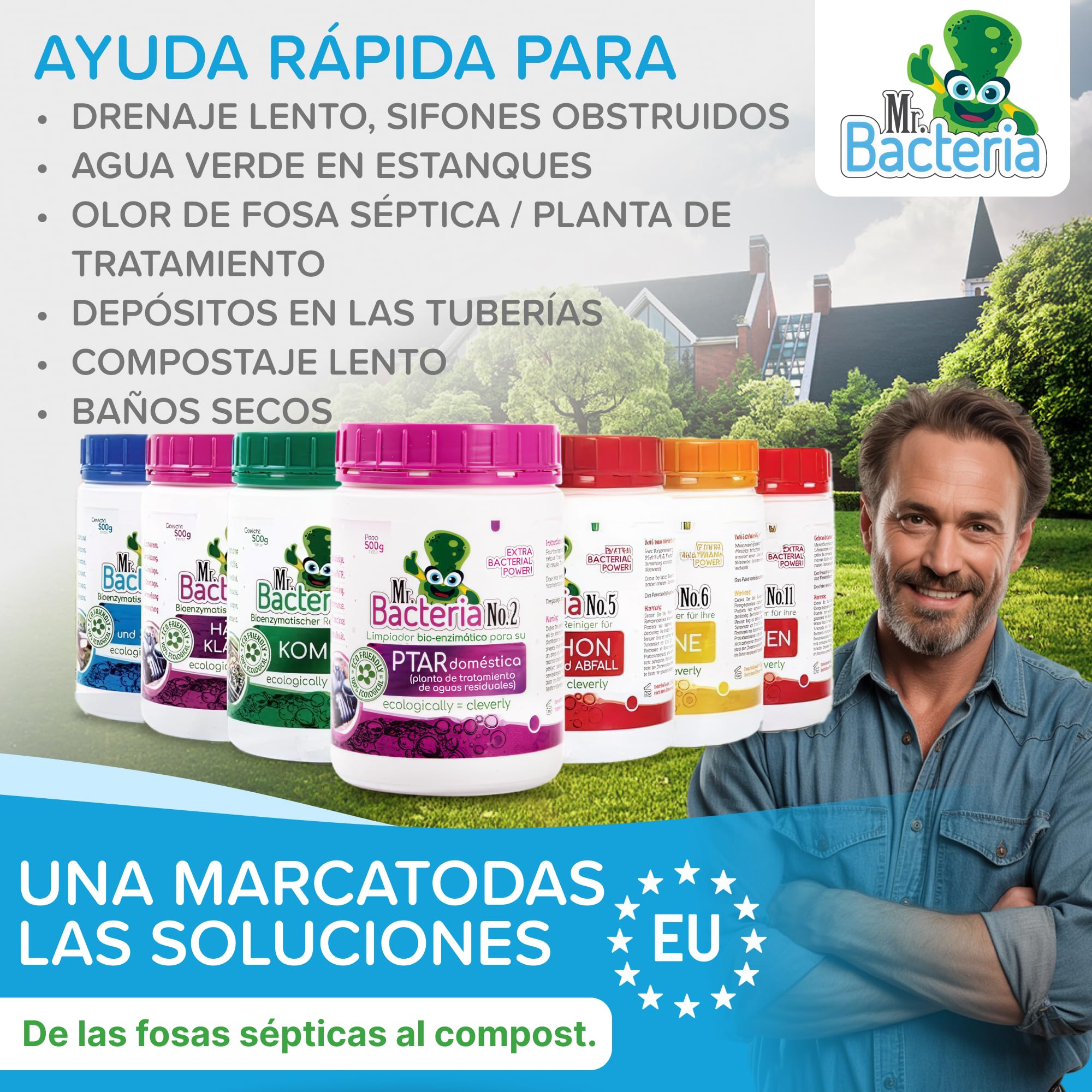 Mr. Bacteria No. 2. Activador para su PTAR DOMÉSTICA - Planta de Tratamiento de Aguas RESIDUALES domésticas sin olores ni formación de espuma 500 g (1)
