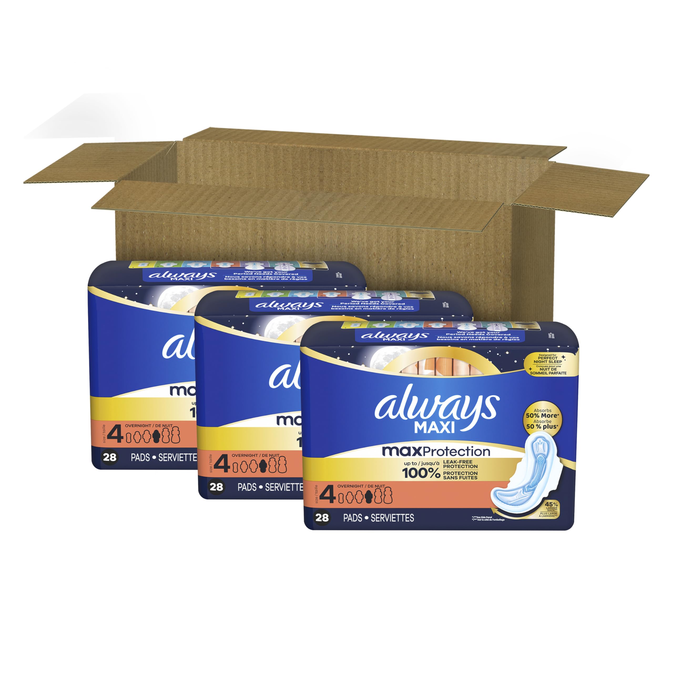 Always Maxi almohadillas de noche con alas, tamaño 4, durante la noche, sin perfume, 84 unidades