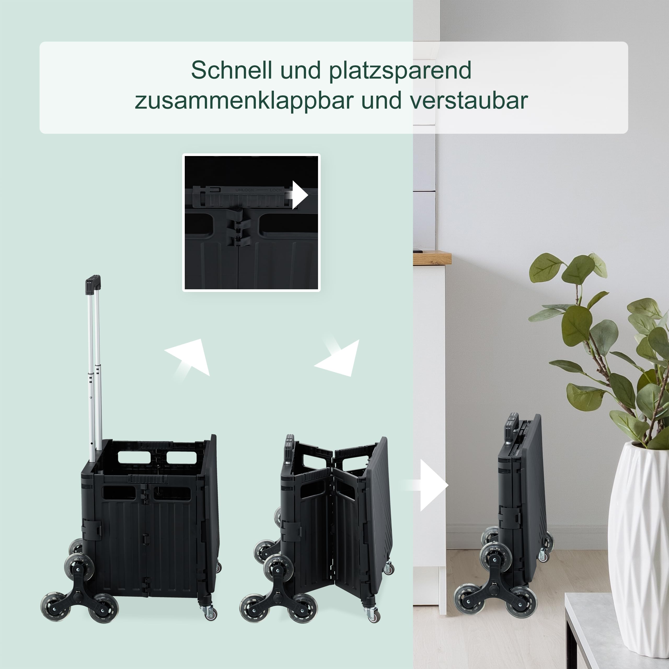 Relaxdays Einkaufstrolley Treppensteiger, klappbar, Einkaufskorb mit Rollen, Deckel, Teleskopgriff, bis 35 kg, schwarz