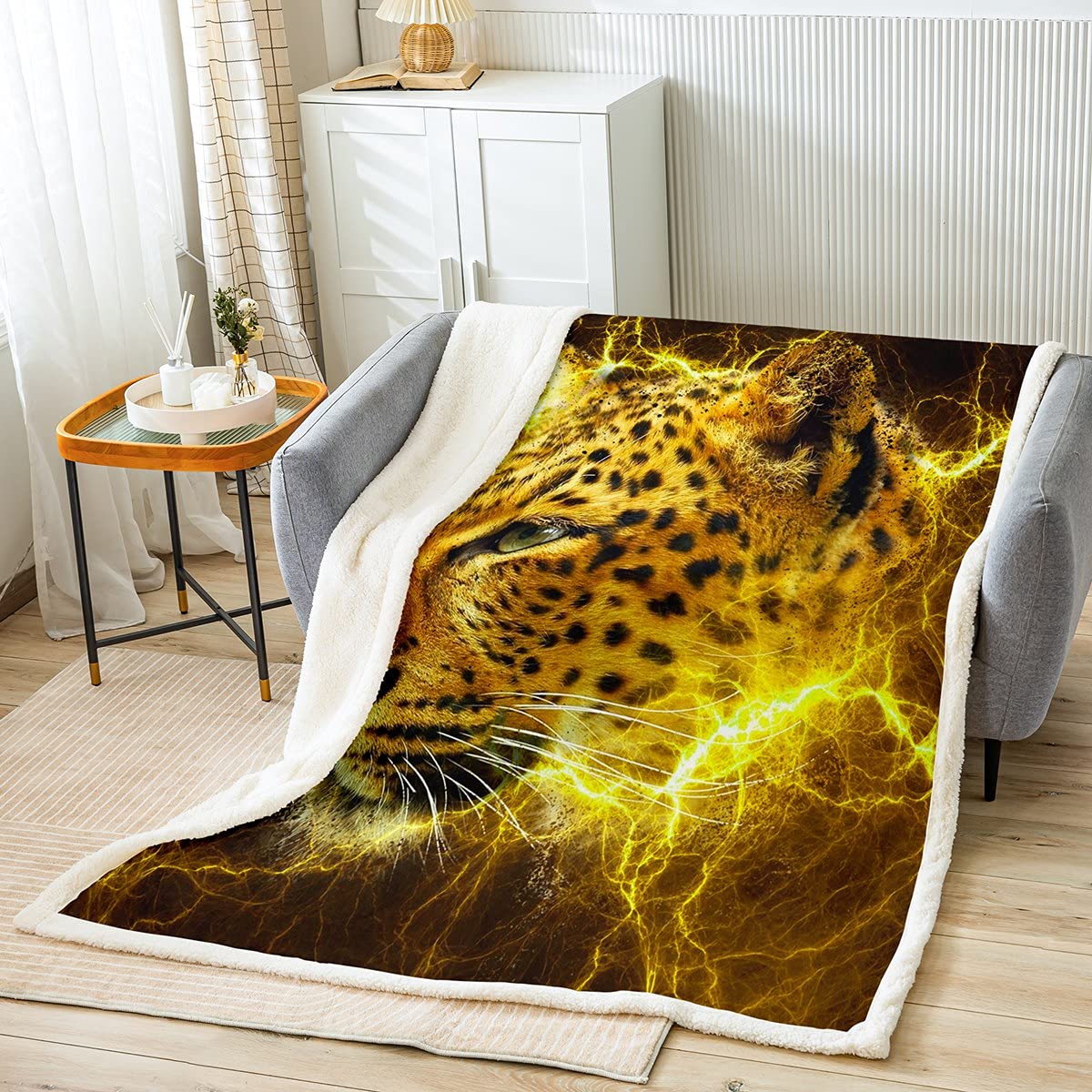 HomewishLeopard Sherpa Blanket African Safari Animals Blanket Throw For Kids Teen Boys Cheetah Lightning Fleece Blanket Jungle Wildlife Marble Magma Fuzzy Blanket Sofa Decor 40"X50" Bedroom Decor