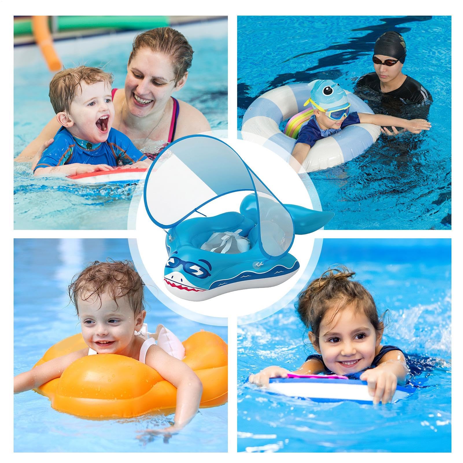 Flotteur de natation pour bébé avec auvent | Flotteur de piscine imperméable pour bébé avec pare-soleil, jouet pliable en forme d'anneau amusant pour les enfants pour nager et jouer dans
