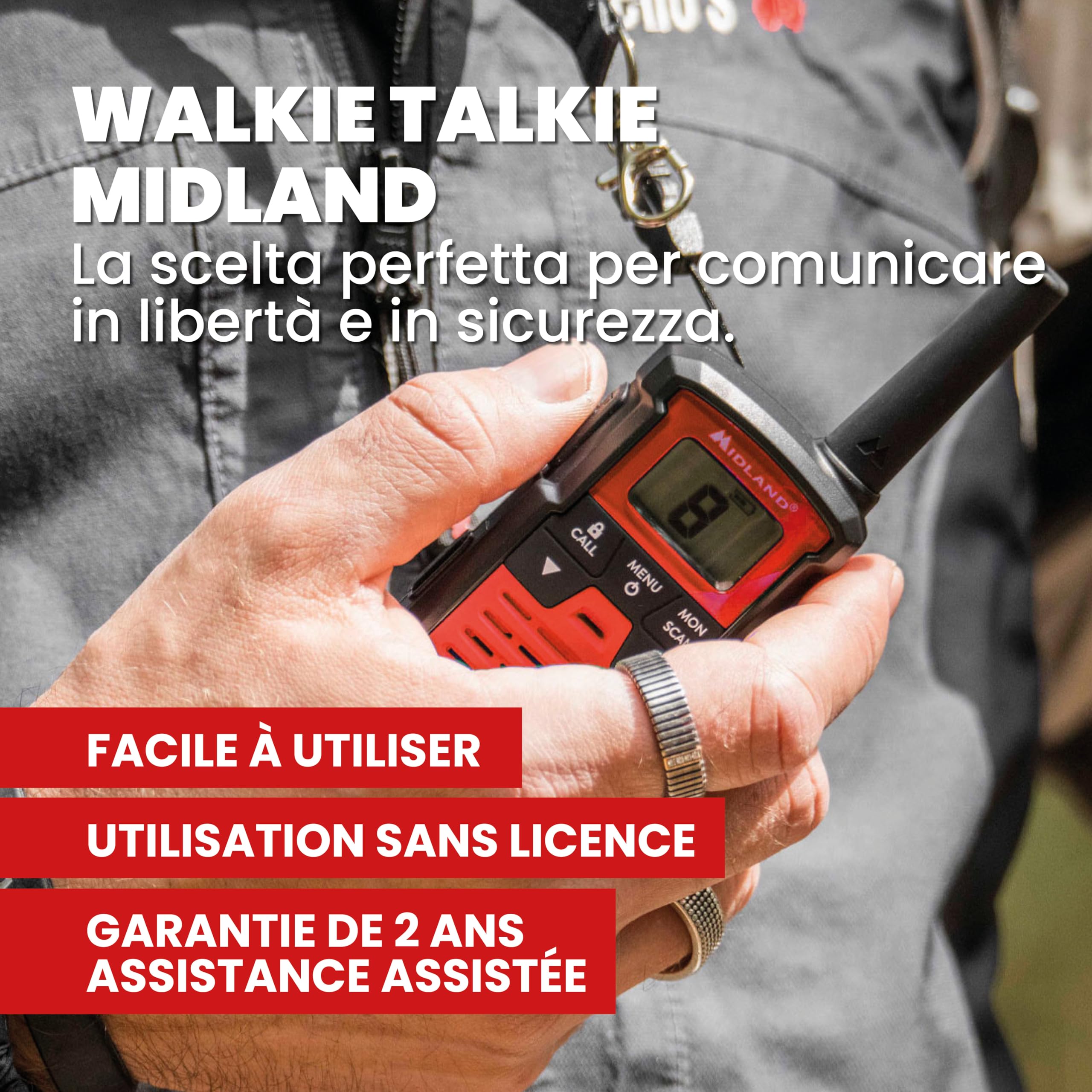Midland - Lot 2 Talkie Walkie Professionnel XT10 Pro C1459 Étanche pour Outdoor - Radio Récepteur Émetteur avec 16 Canaux PMR446 sans Licence et 38 sous Canaux, Portée 4Km et 3 Piles AAA