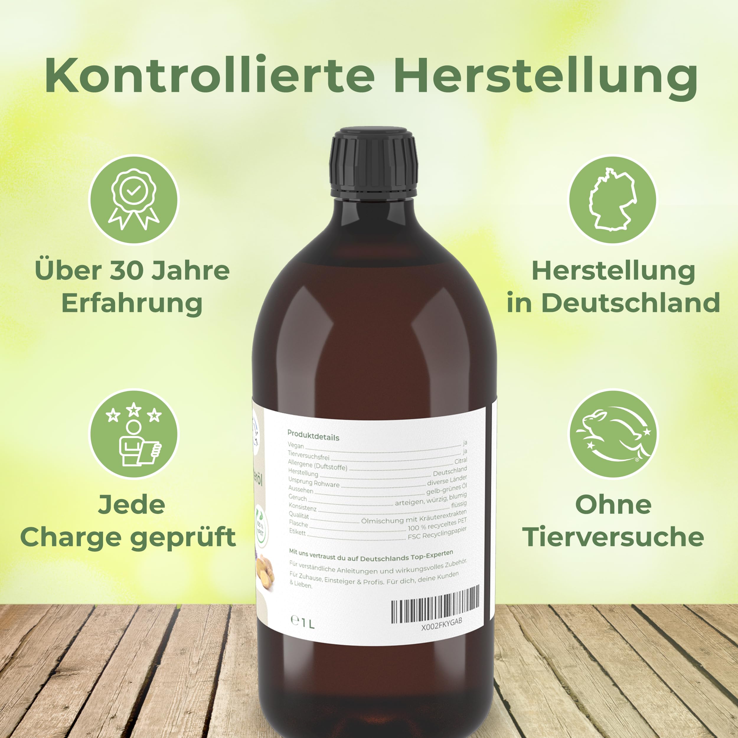 MASSAGE-EXPERT Ayurveda Kräuteröl VATA – Natürliche Ölmischung mit Kräuterextrakten für Massage & Pflege (1 Liter rePET-Flasche mit Spritzeinsatz)