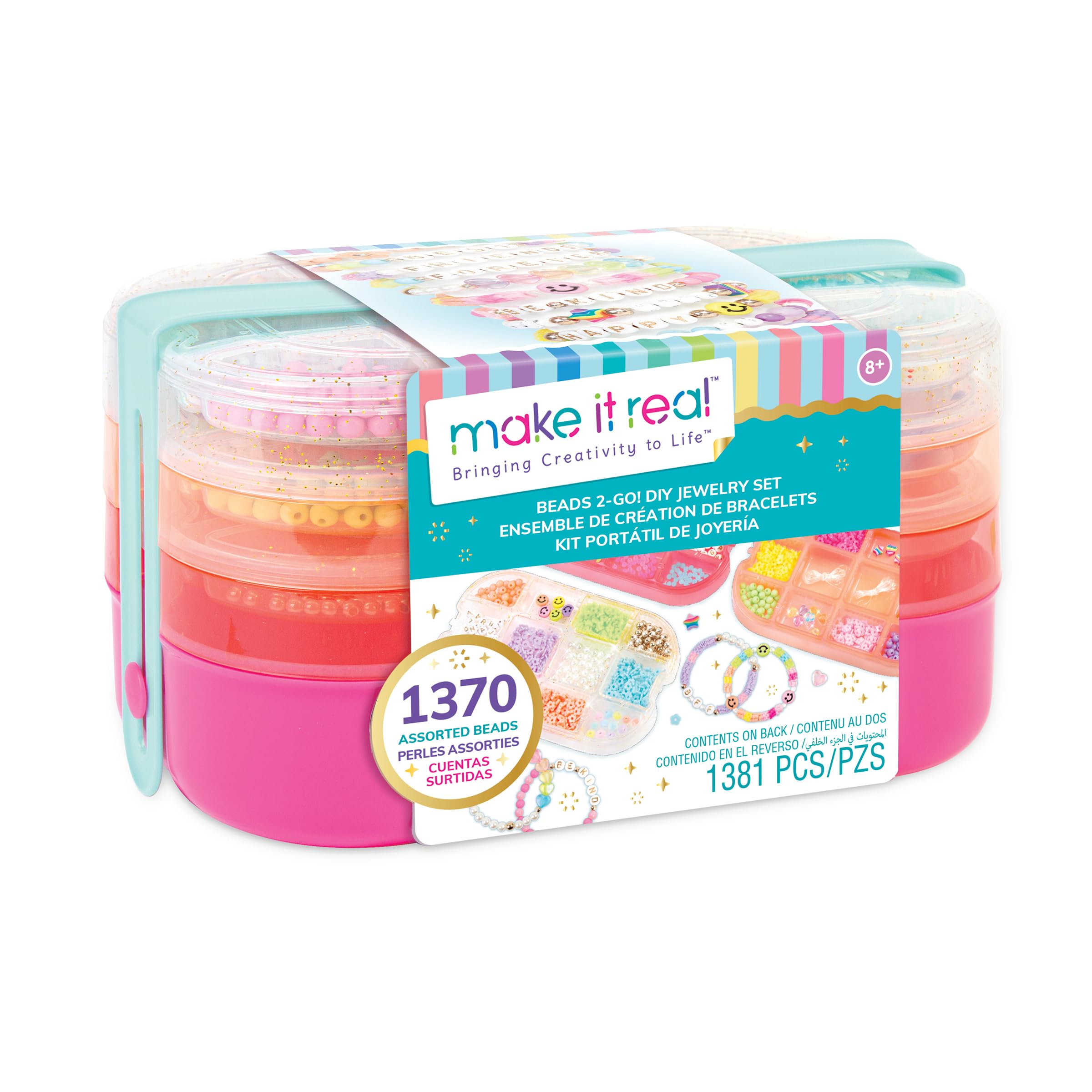 Make It RealBeads 2-Go! DIY Jewelry Set - 1381pc, Bento Style Travel Case, 1370 Beads, Design & Create Personalized Jewelry, Girls & Kids Ages 8+