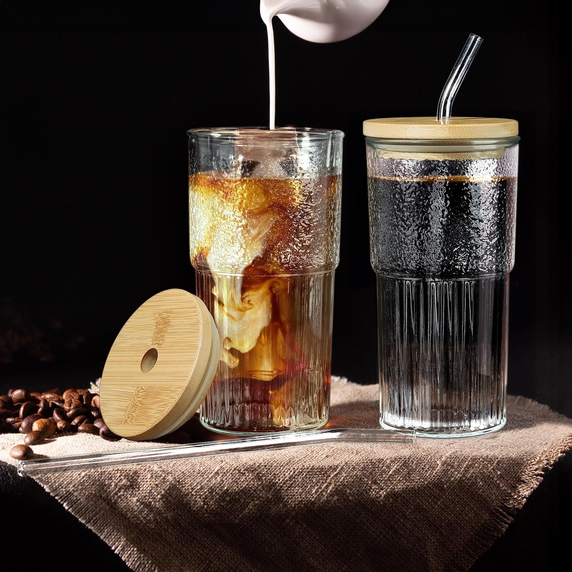 Joeyan 720 ml Large Glass Tumbler with Straw and Lid for Iced Tea Coffee Smoothie Water Juice Beverages Soda - Image 2