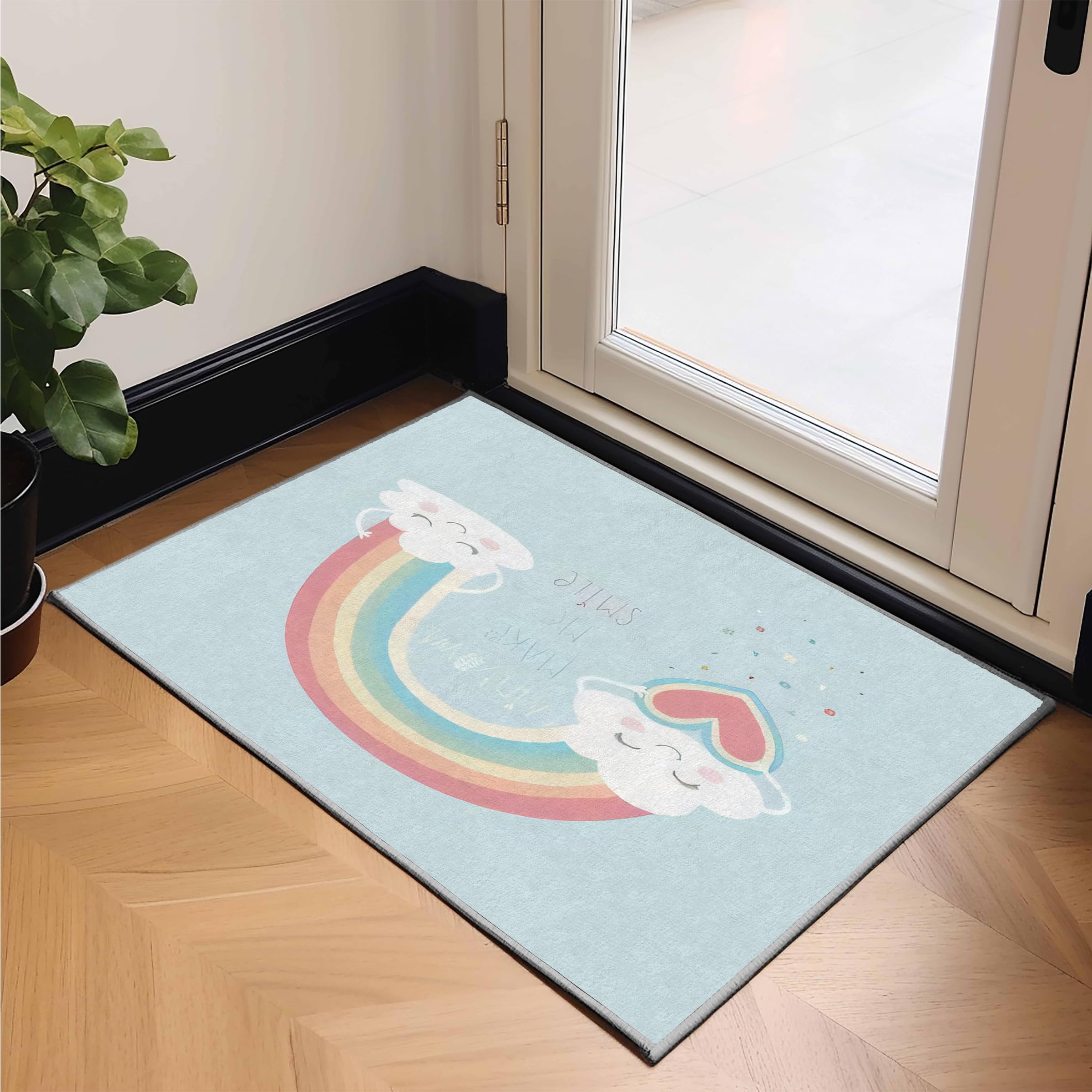 Tappeto Camera da Letto Arcobaleno 100x120 Pelo Corto Morbidi, Tappeti Salotto Nuvola Lavabile Lavatrice, Tappeto Scendiletto per Cameretta Ragazza Stanza