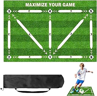 Football Training Mat with Storage Bag, Non Slip Shock Soccer Skills Training Mat, Silent Football Footstep Training Mat for Kids/Adult to Improve Football Training Skills Equipment Accessorie