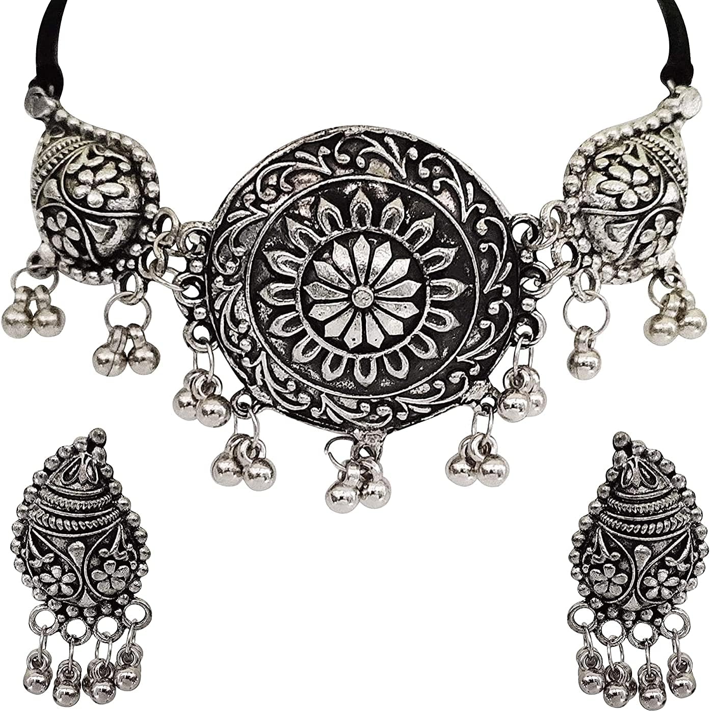 Latest Stylish Traditional Oxidised Silver Necklace Jewellery Set for Women (13117s)