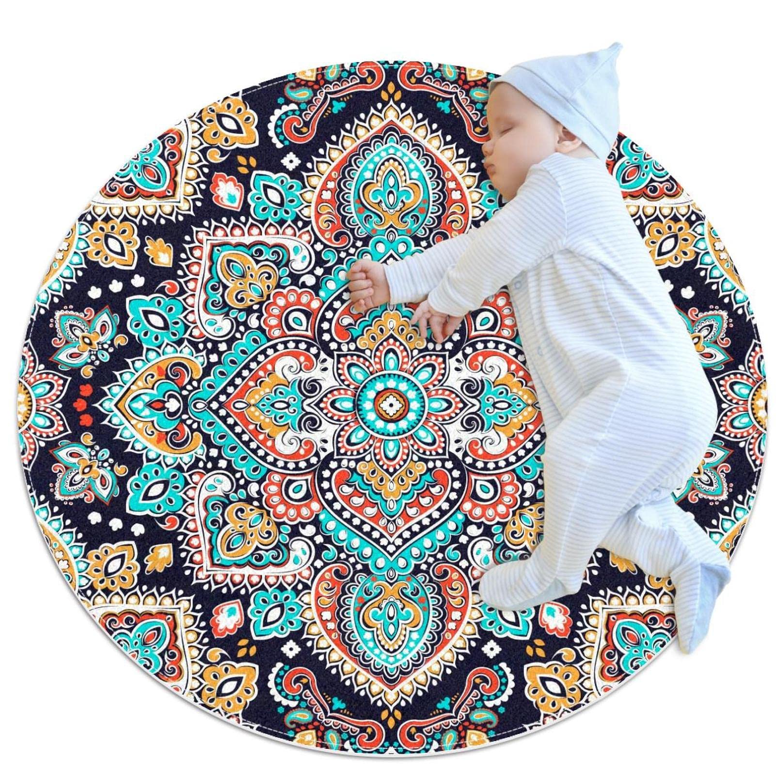 Tapis de salle de bain Mandala rond 1m antidérapant pour chambre