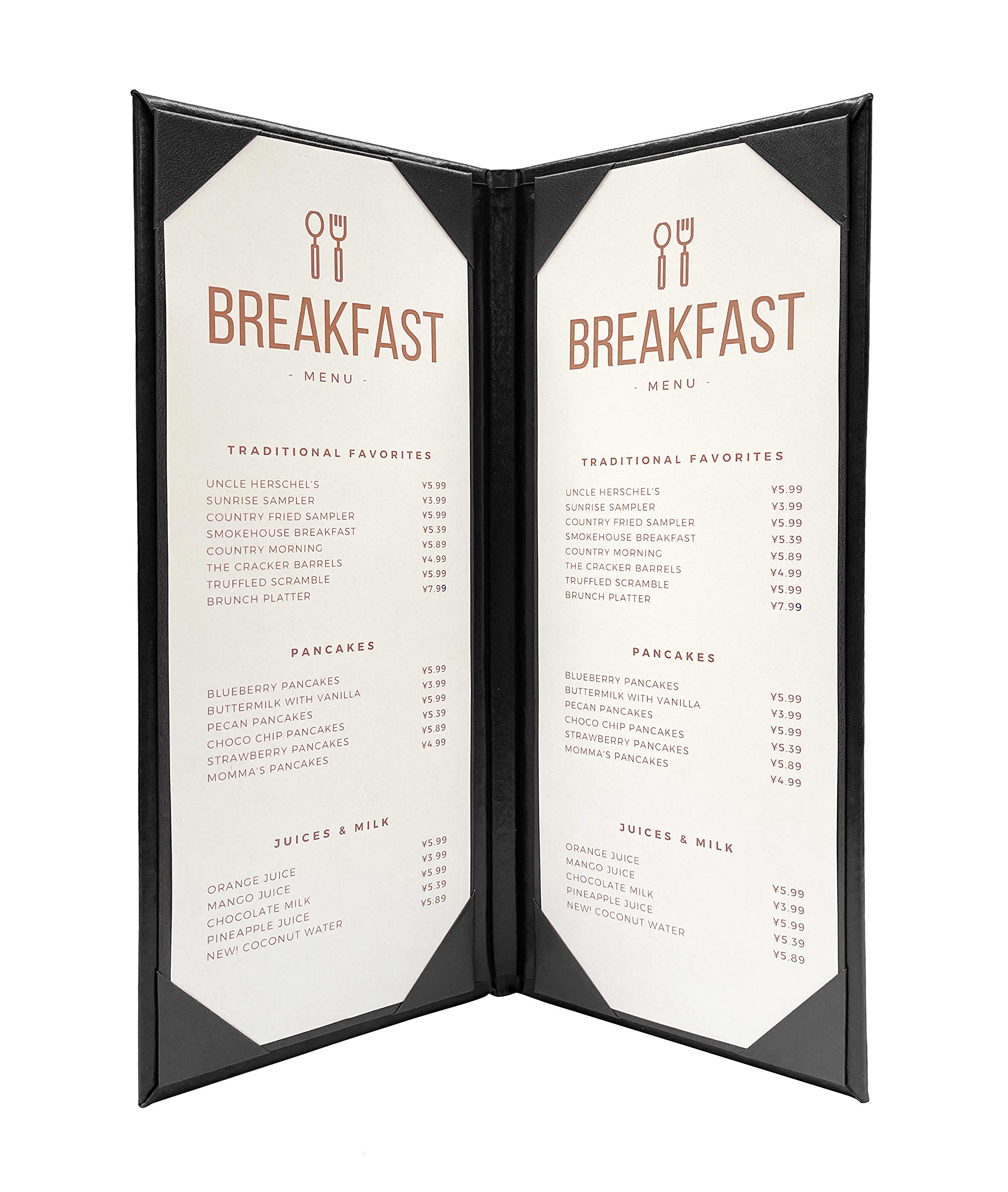 Goodsmart Columbia Casebound Menu Covers – 5-Pack, Black Premium Faux Leather Restaurant Menu Holders, 4.25