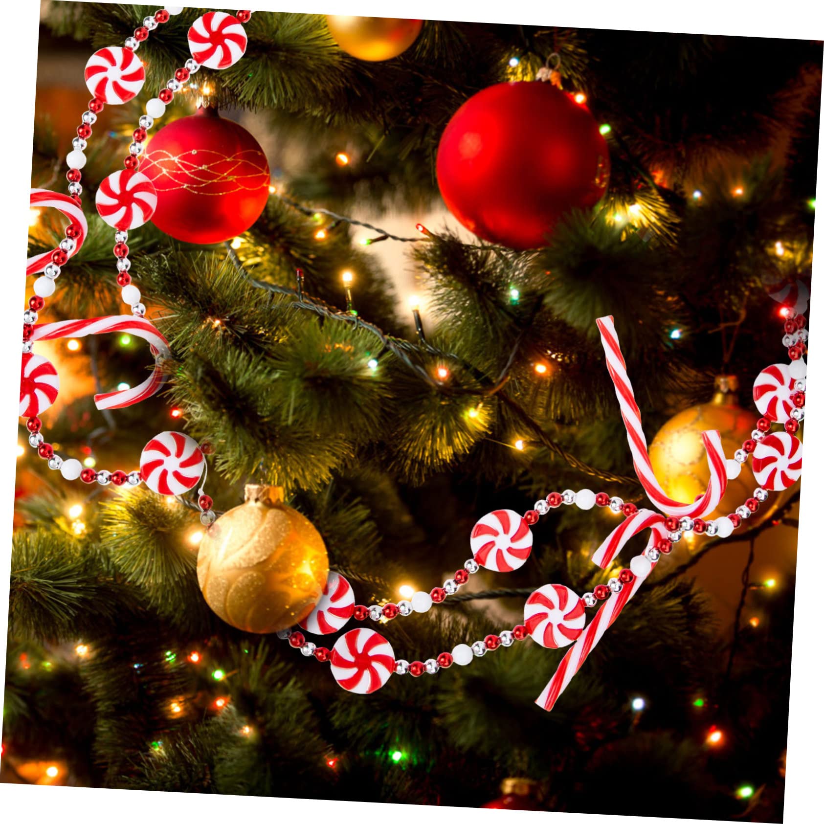 NUOBESTY 3stücke Xmas Beads Garland Für Weihnachtsbaumdekoration Rote Und Weiße Zuckerstangen-designs Lange Girlande Festliche Und Raumdeko Für Zuhause Restaurant Und Bar