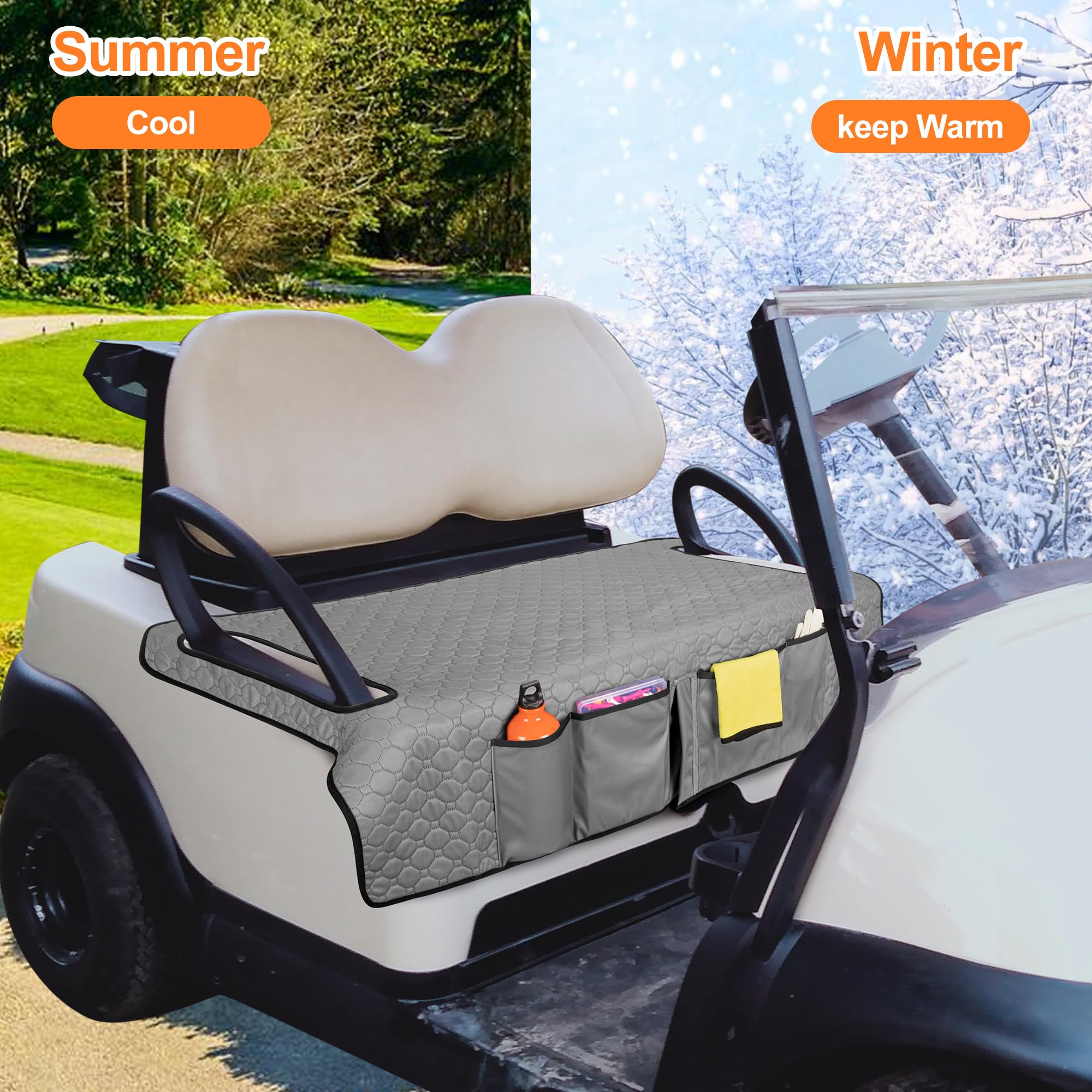 PGmoon Fundas para Asientos de Carrito de Golf, Manta Universal con 4 Bolsillos Delanteros y Base Antideslizante, Compatible con EZGO, Yamaha, Club Car y más, Asientos para 2 Personas