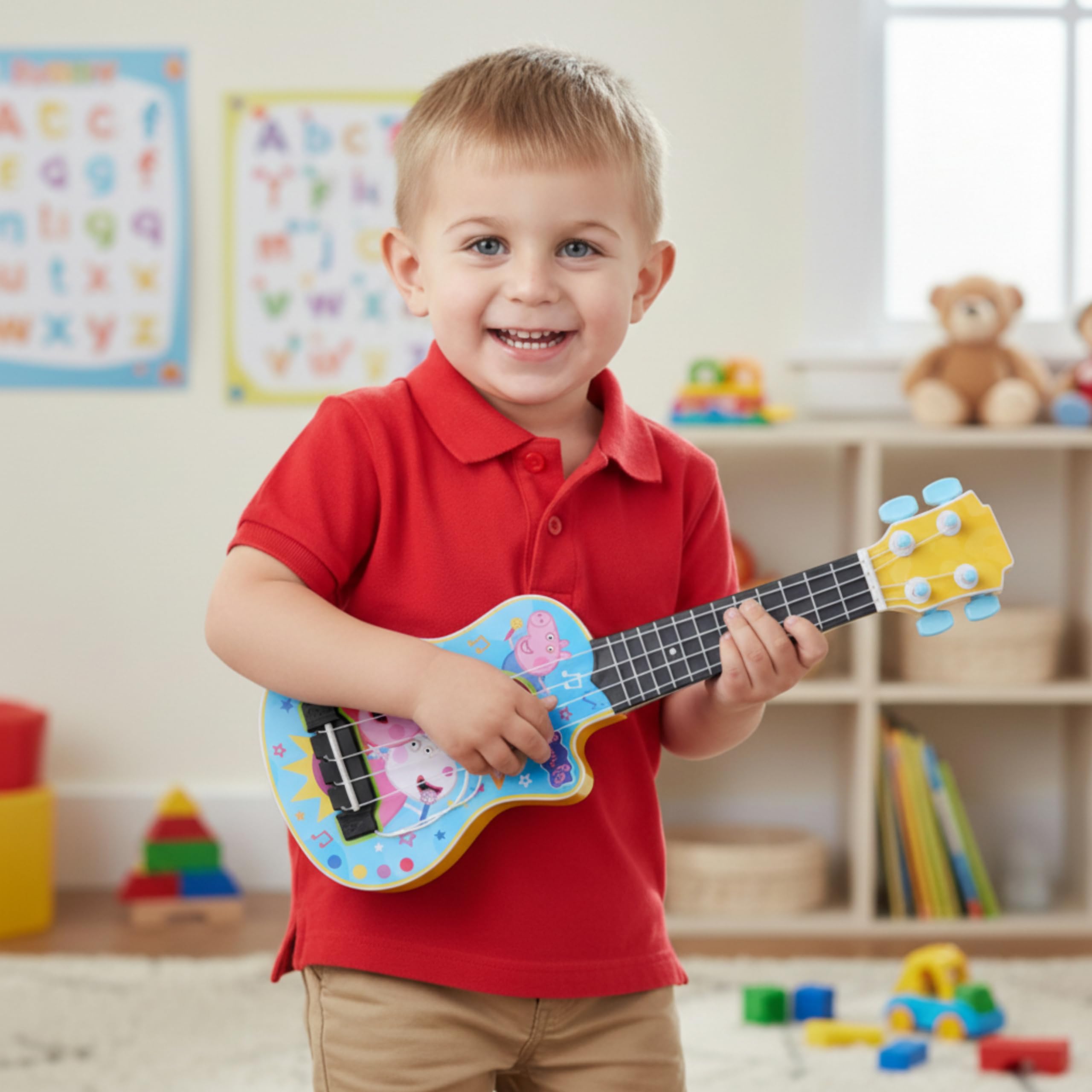 Toyland® 40 cm (16") Peppa Pig La mia prima chitarra con plettro incorporato - Strumento musicale da accordare e suonare - Divertente giocattolo musicale per bambini - Età 3+