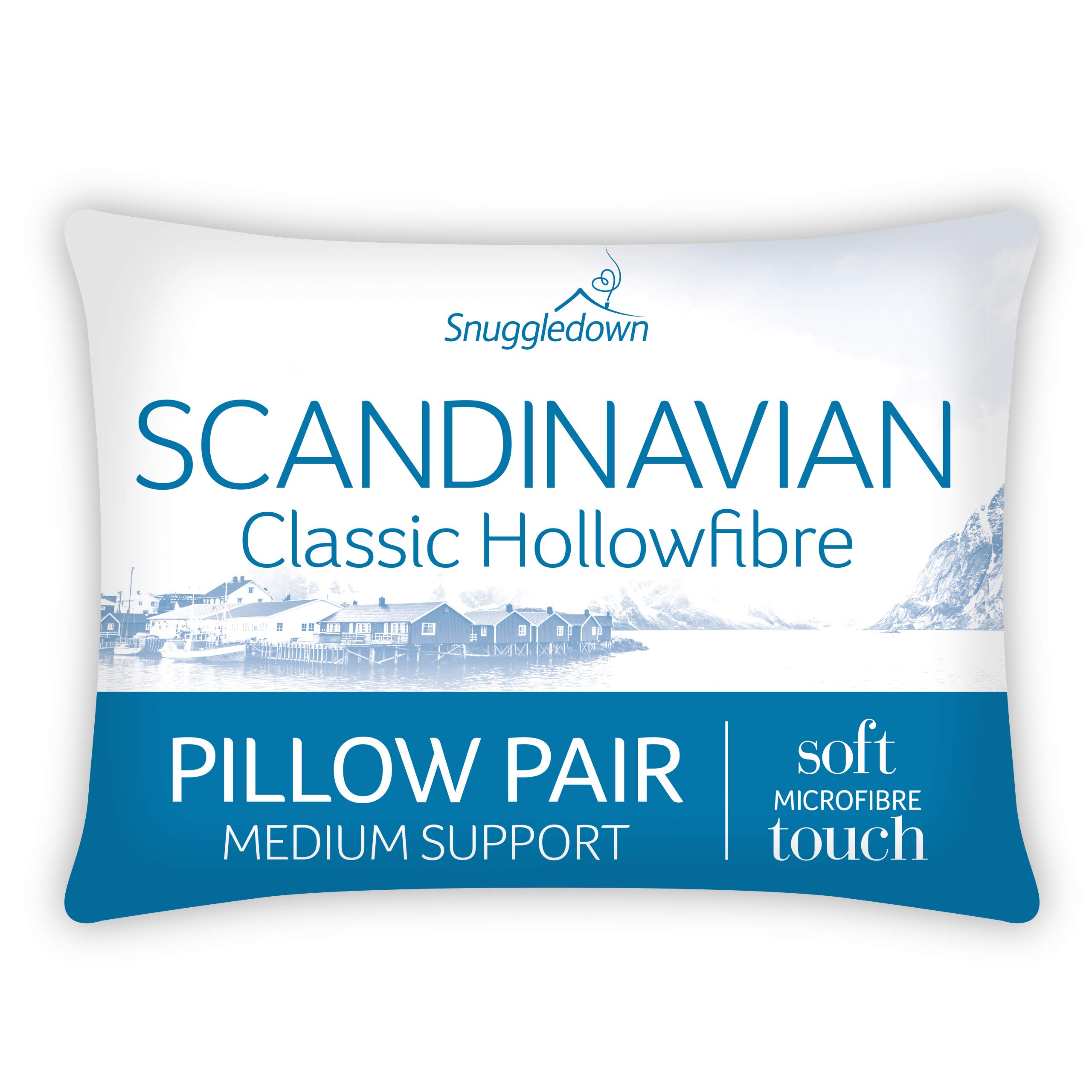 SnuggledownClassic Hollowfibre Pillows 2 Pack - Medium Support Back Sleeper Pillows for Back Pain Relief - Silky Soft, Comfortable, Hypoallergenic, UK Standard Size (48cm x 74cm)