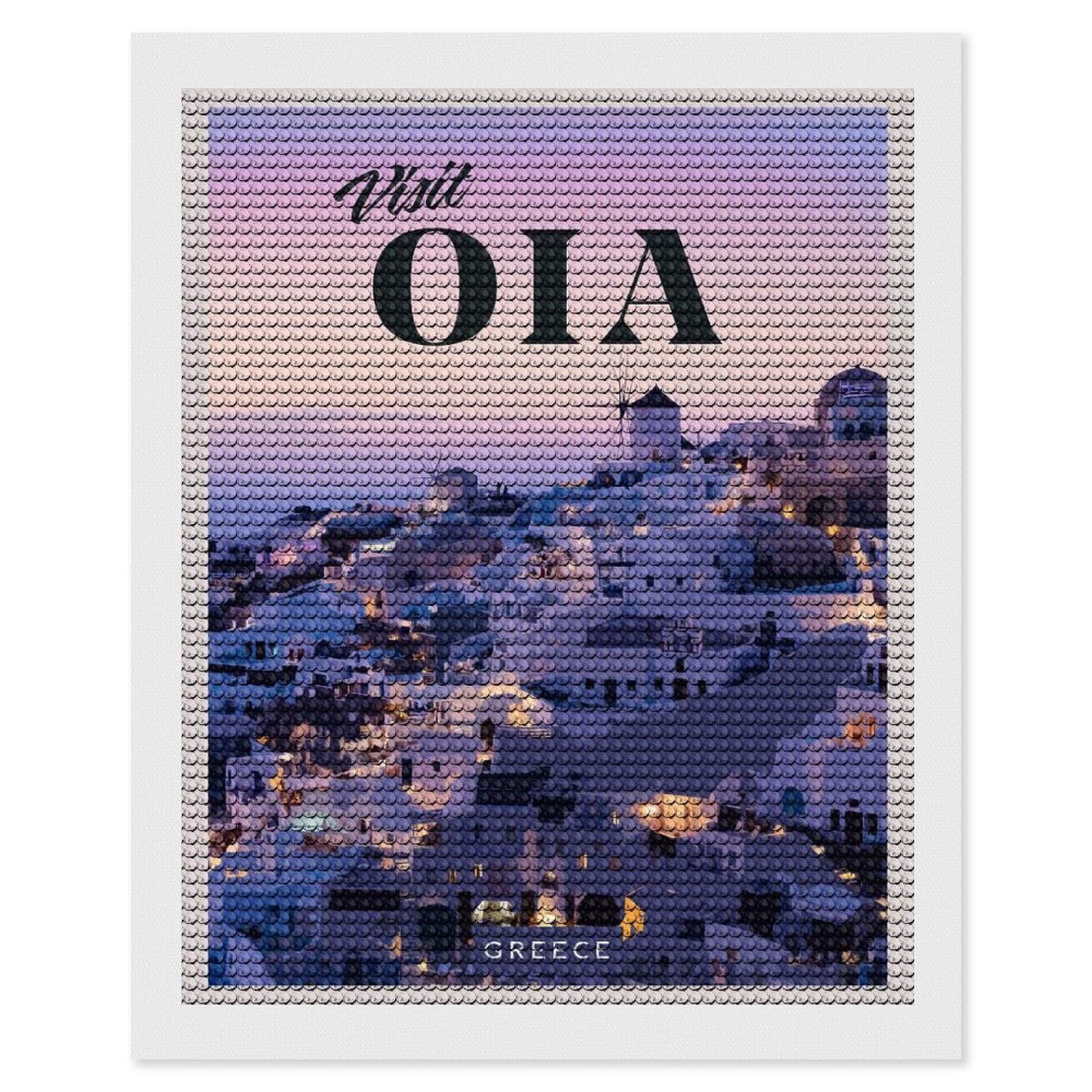 Junmoney Visit Oia Diamond Art Kit 16"x20", Vintage Style Decor, Stress Relief Craft, Decor Project, Relaxing DIY, Creative Hobby