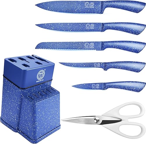 Miniatura 11 de XYJ Juego de Bloques de Cuchillos, Color Rosa, Cuchillos de Cocina de Acero Inoxidable con Portacuchillos, Cuchilla de Carnicero, Kit de Cuchillos