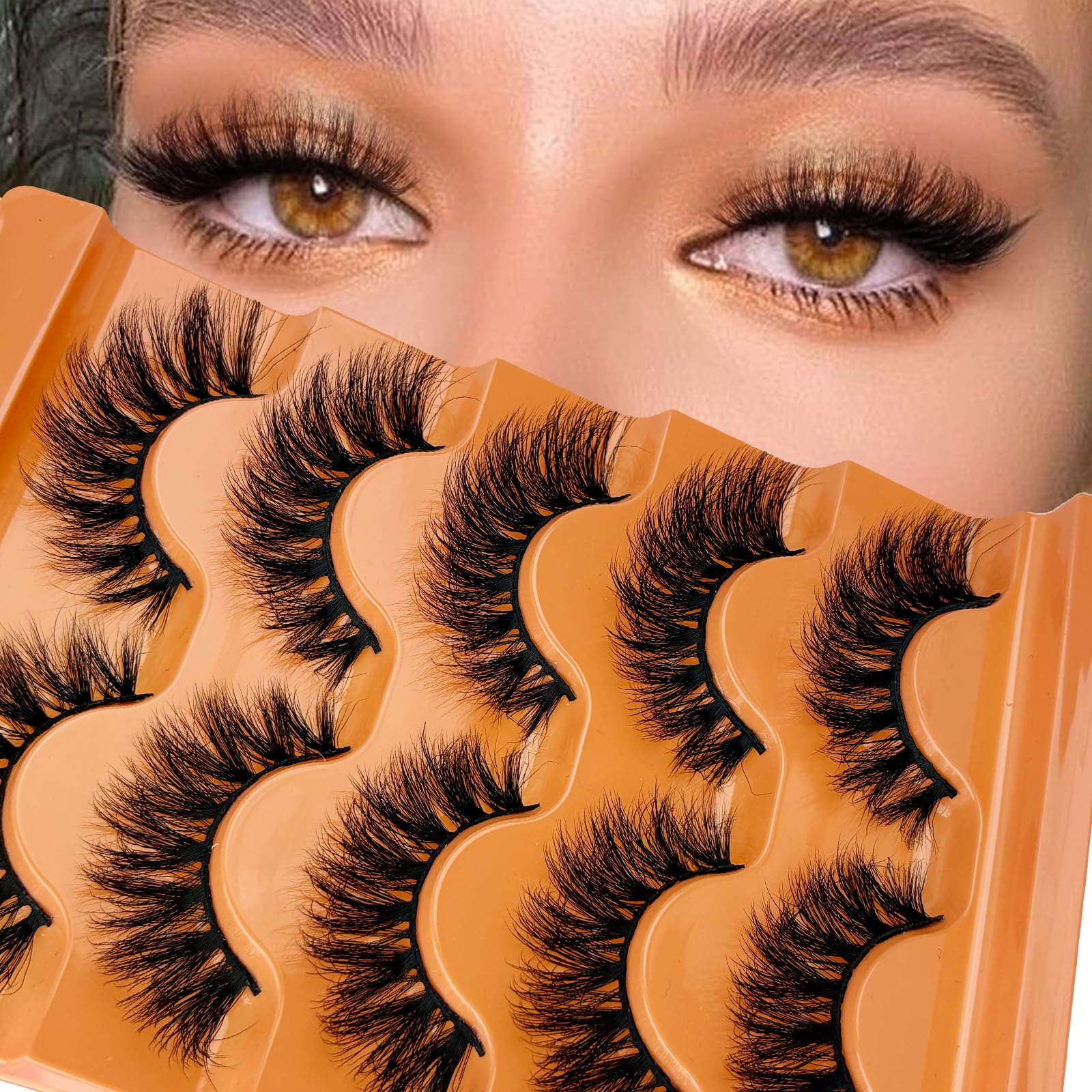 Faux Mink Lashes 3D False Eyelashes 18mm Wispy Volume Lashes that Look Like Extensions 5 Pairs Strip Lashes by FOINEMYED