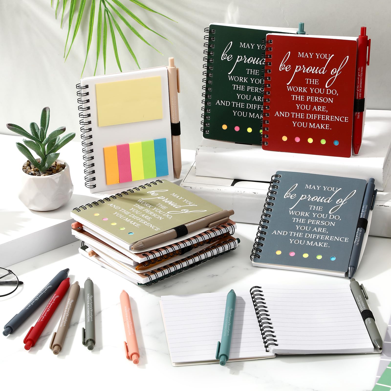 Honoson Set di 20 mini quaderni a spirale con scritta motivazionale, idea regalo di ringraziamento, per colleghi, squadre, infermieri, insegnanti, studenti (colore caldo)