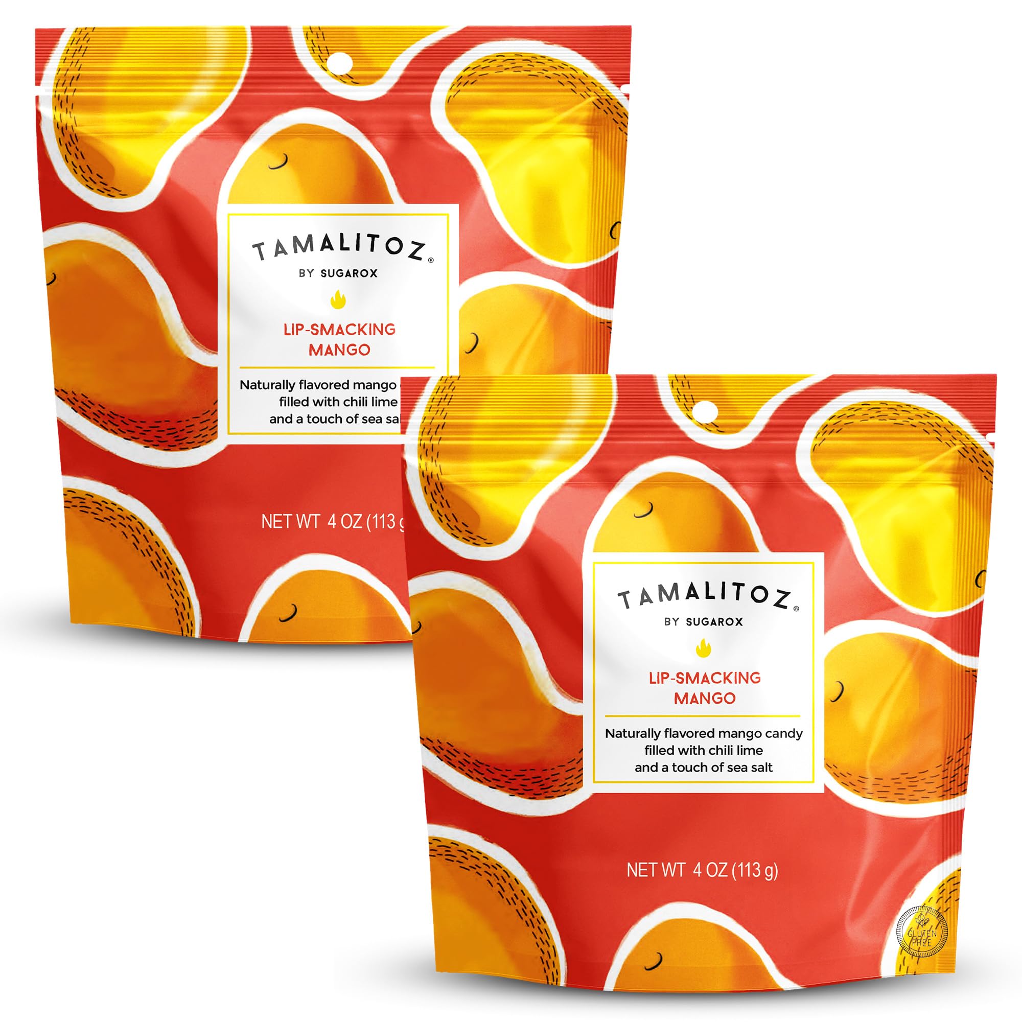 Tamalitoz Lip-Smacking Mango – Spicy Mango Mexican Hard Candy Filled with Chile, Lime & Sea Salt Center, Handcrafted Fruit Candy, Gluten-Free, Kosher, No Artificial Colors – 2 Bags (4oz Each)