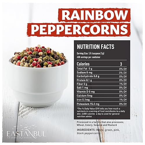 Miniatura 2 de Eastanbul Granos de pimienta arcoíris para recambio de molinillo, 1 libra, granos de pimienta arcoíris enteros blanco, verde, rosa, pimienta negra