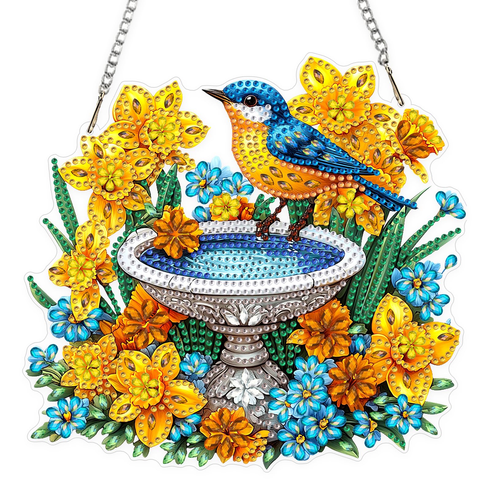 KEYIFA Diamond Art Kit for Erwachsene, Fountain Flowers DIY Hanging Diamond Painting Crystal, Acrylic Gem Art Board, Diamantmalerei Anhänger, Hanging Ornaments Kit for Home Decor
