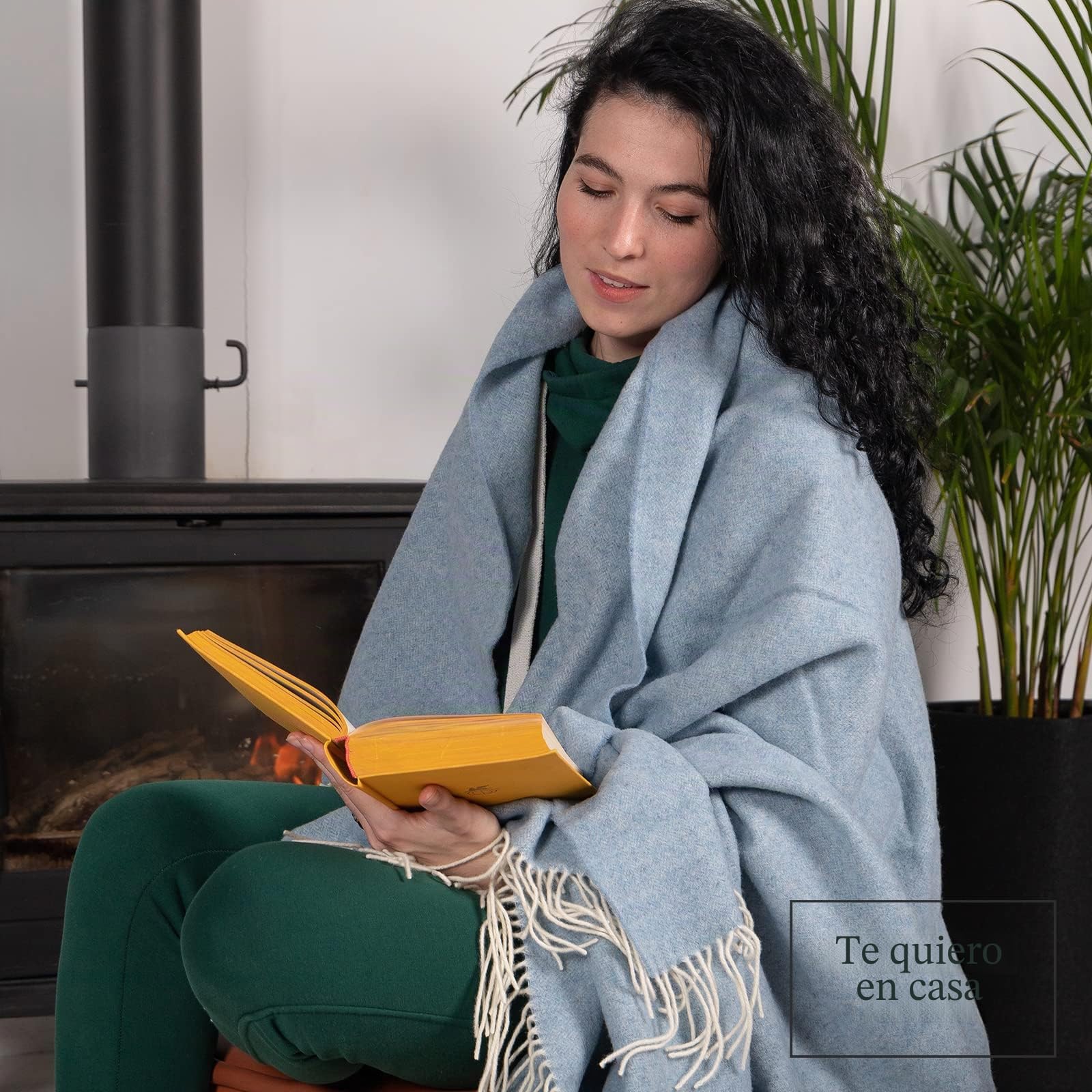 LYHome Manta Cachemir y Lana Merino, Plaid Suave para Cama y Sofá 140x200cm | Cobertor de Verano y Invierno, 10% Cachemir, 90% Merino, OEKO-TEX. Grande Colcha para Casa, Camping, Picnic | Azul, Espiga