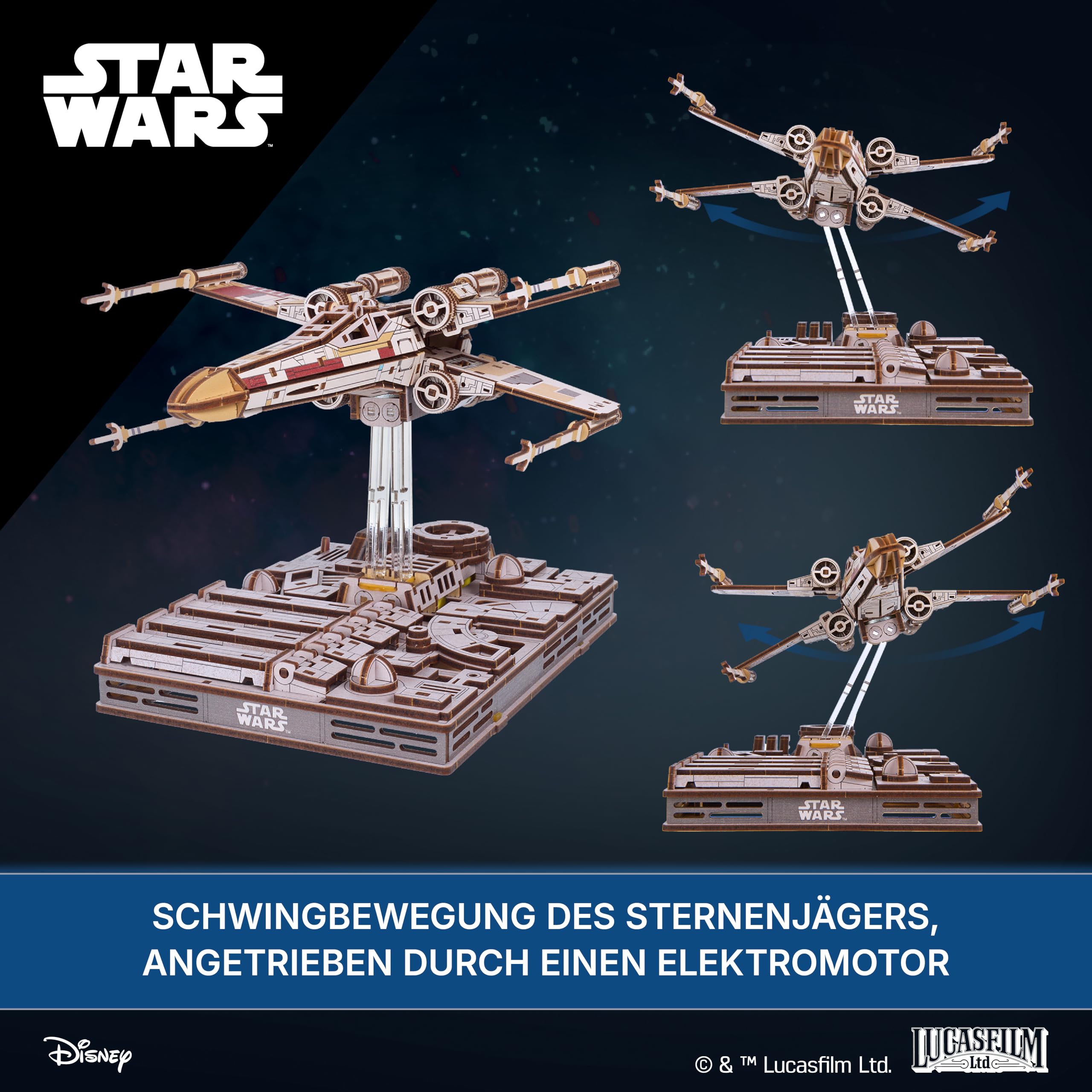 UGEARS Star Wars ™ X-Wing Starfighter von Luke Skywalker ™ – 3D Puzzle Holz Modellbausatz Erwachsene, Holzpuzzle Erwachsene 3D, Holz Modellbau Baukasten, Star Wars Geschenk 3D Puzzle Weihnachten