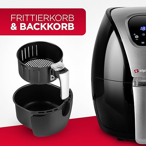 Miniatura 4 de alpina Hot air fryer, fryer, roasting, frying, grilling, roasting and frying, up to 80% less fat, 2-4 people, 2.4 liters, black