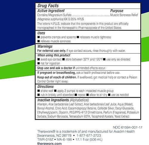 Miniatura 2 de Theraworx Alivio para calambres musculares Espasmo muscular de acción rápida, dolor de piernas con sulfato de magnesio, 17.1 onzas, 1 unidad