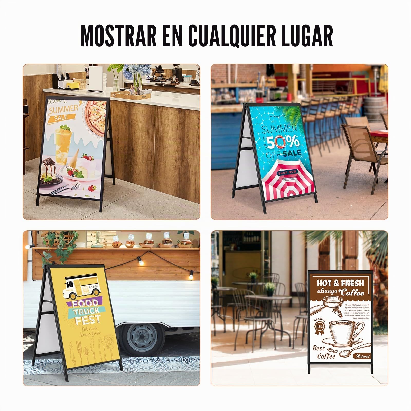 VEOVR Soporte para Carteles en Forma A Expositor Doble Cara 91x61 cm Caballete de Acero para Carteles Plegable y Portátil Tablero Publicitario Impermeable para Bares Restaurantes Exposiciones Exterior