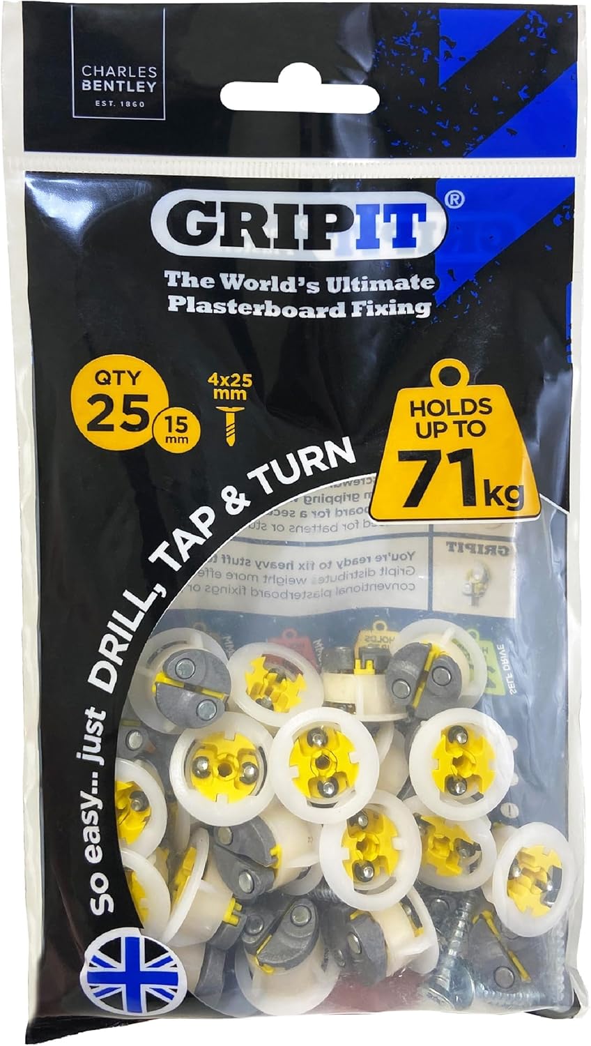 Gripit Yellow Plasterboard Fixings Pack of 25 Heavy Duty