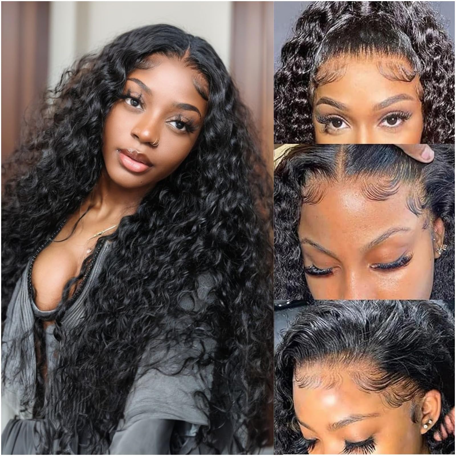 13x6 Water Wave Lace Front Wigs Human Hair 22 Inch 180% Density Water Curly HD Transparent Lace Frontal Wig For Black Women Glueless Wigs Human Hair Pre Plucked with Baby Hair