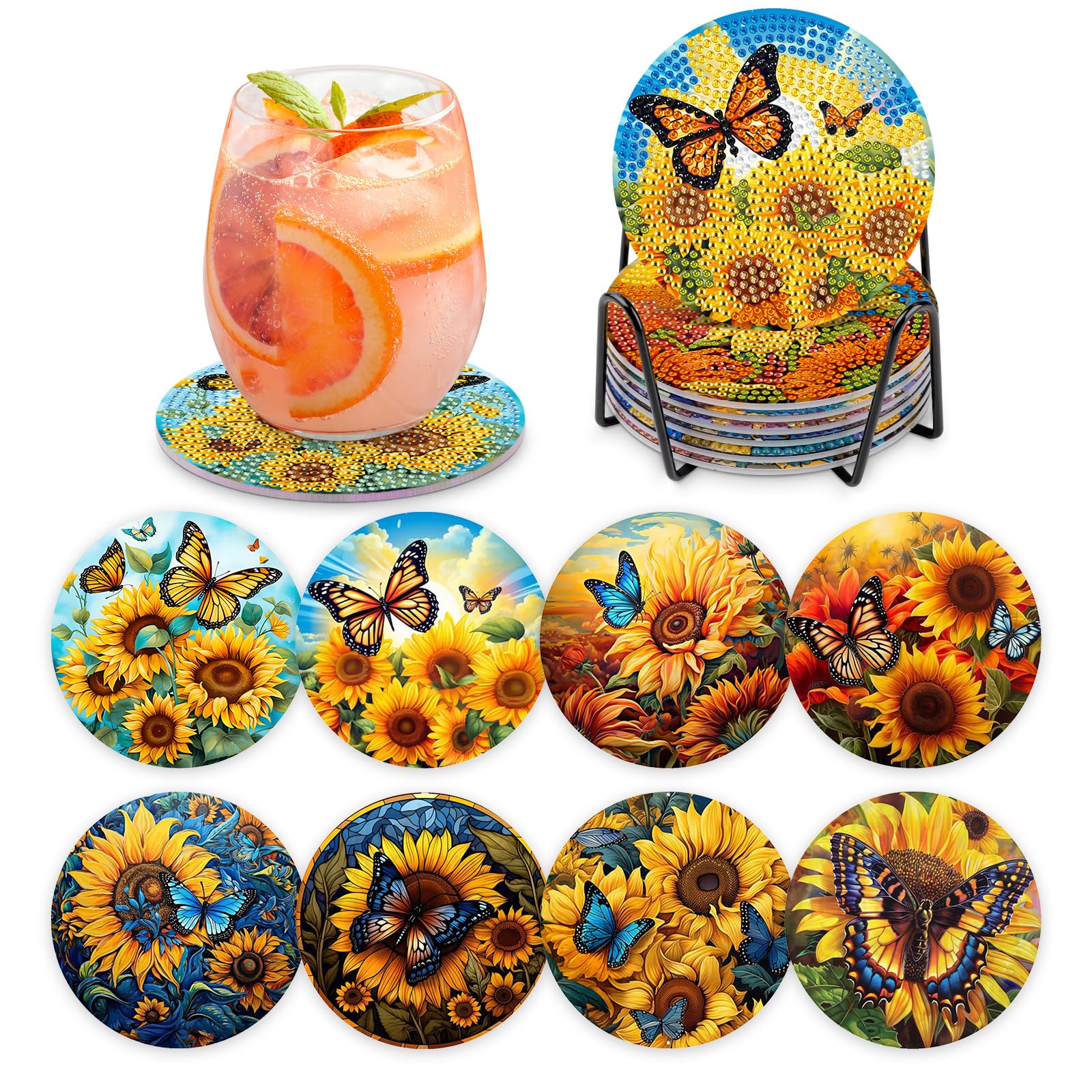Lxmsja 8 sottobicchieri con supporto per Diamond Painting Tree of Life, Diamond Painting Tree of Life, immagini per adulti e bambini, sottobicchieri con diamanti con sughero, fai da te per adulti e