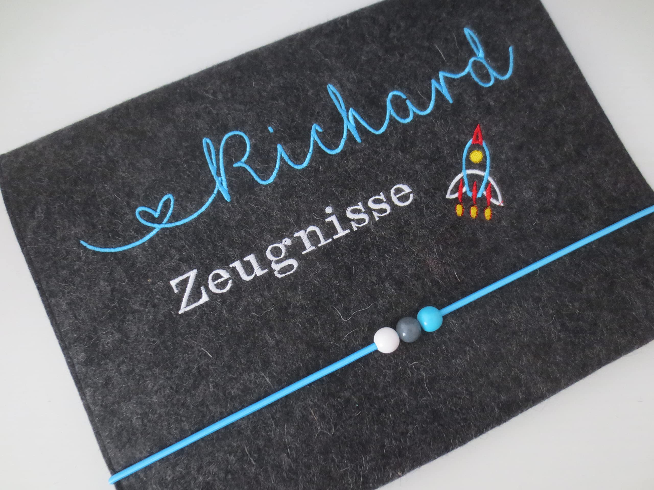 Zeugnismappe Wollfilz Mappe Zeugnisse DIN A4 Grundschule Schule"Rakete"