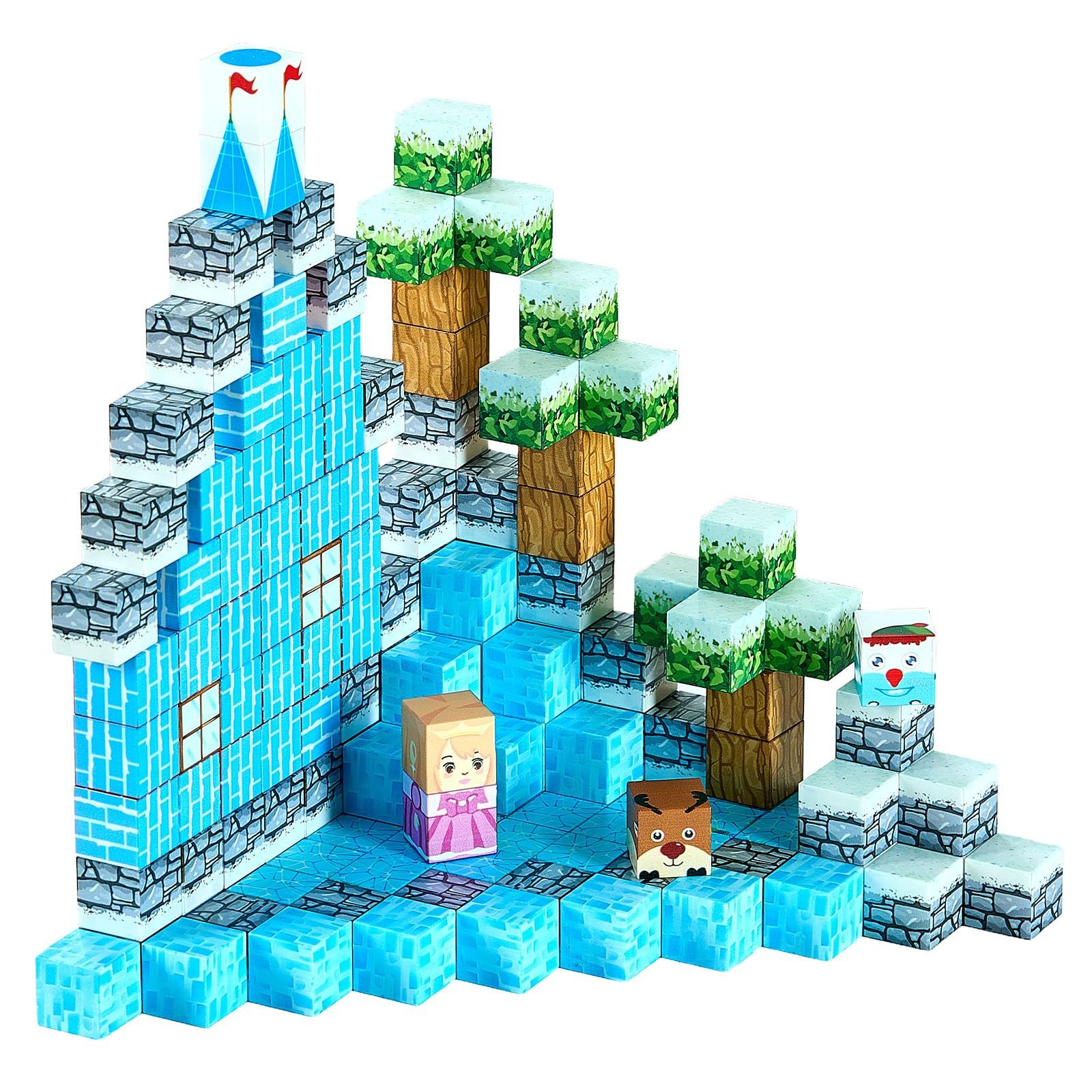 VEVOR Bloques Magnéticos, Juego de 150 Piezas de Castillo Glaciar Cubos de Construcción Magnéticos, Juguetes Sensoriales Stem Montessori de Construcción Apilable para Niños de 3 Años o Más