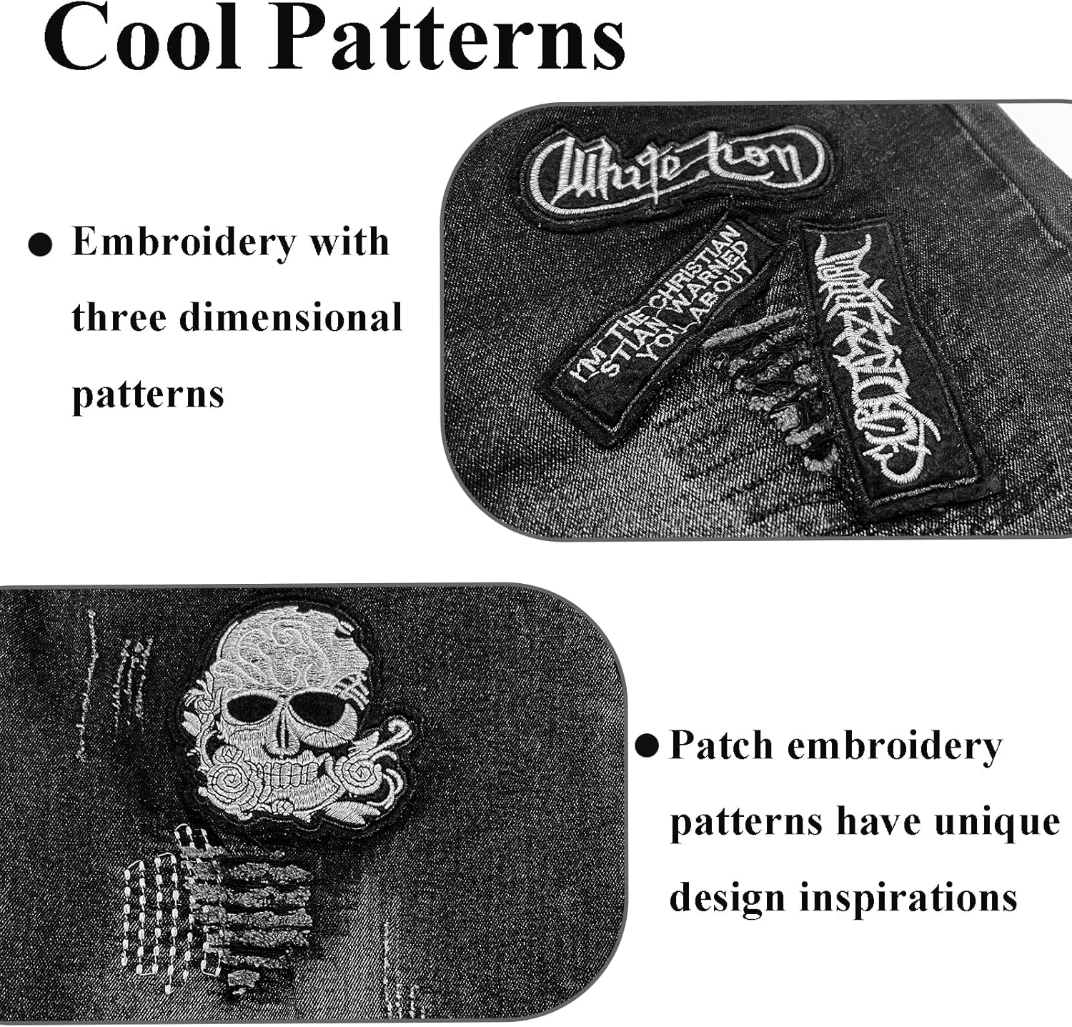 Men's Ripped Jeans Printed Jeans Black Skull Embroidered Slim Jeans Straight Leg Slim Stacked Jeans - Image 2