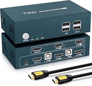 HDMI KVM Switch Dual Monitor, 2 Port KVM Switch 4K@30Hz, KVM Switch 2 Computer 2 Monitor, KVM Supported Wireless Keyboard & Mouse and Hotkey Switch, Dual Monitor KVM Switch with 4 HDMI Cables