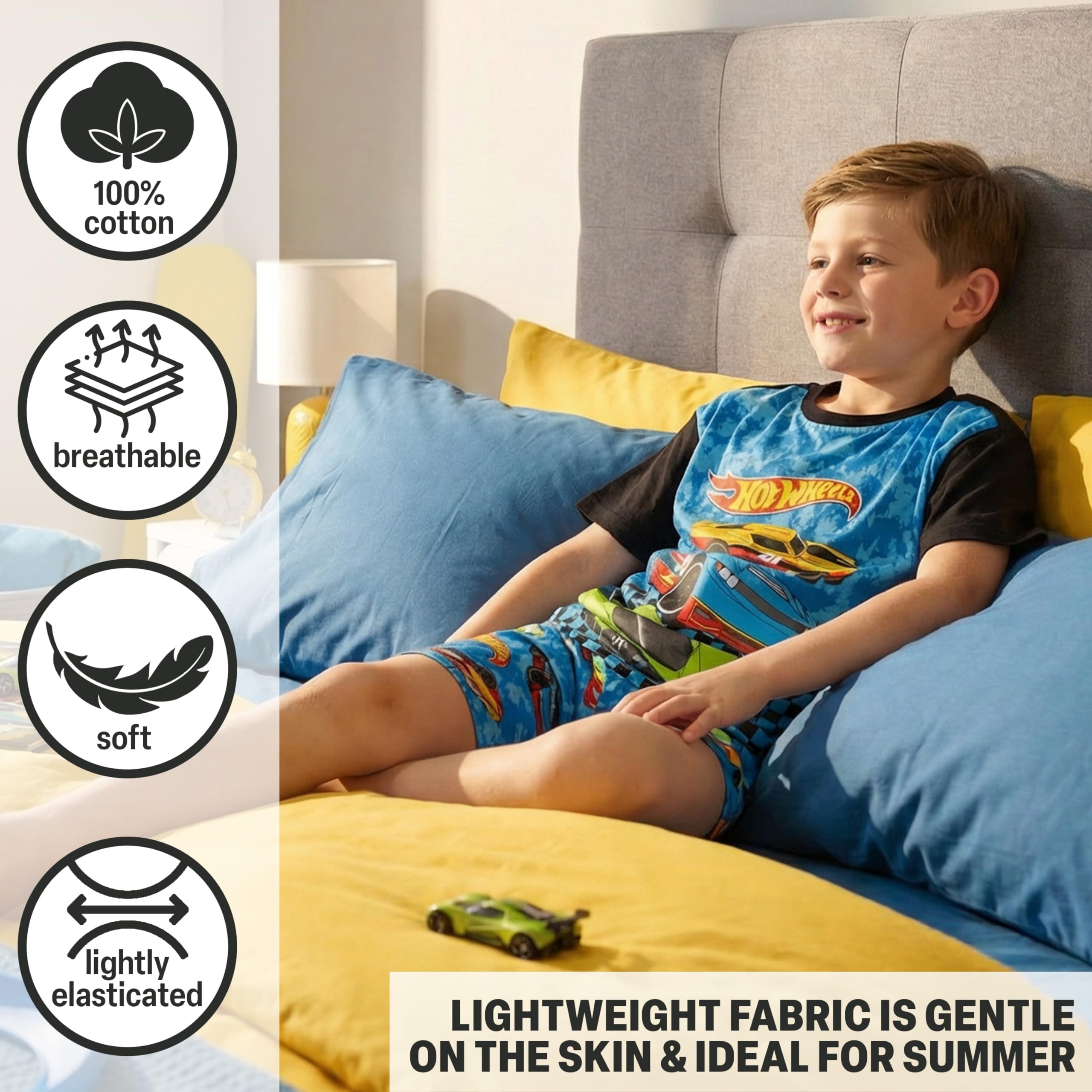 Get Trend Hot Wheels Pijama Niño 2-6 Años, Conjunto Verano Niño de Pijama Corto de Algodón, Camiseta Manga Corta y Shorts, Ropa de Dormir, Regalo para Gamer