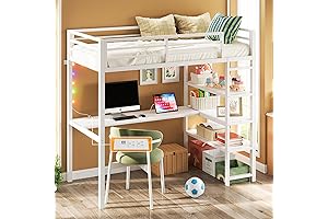 Sturdy Metal Loft Bed with L-Shaped Desk and Ample Storage
