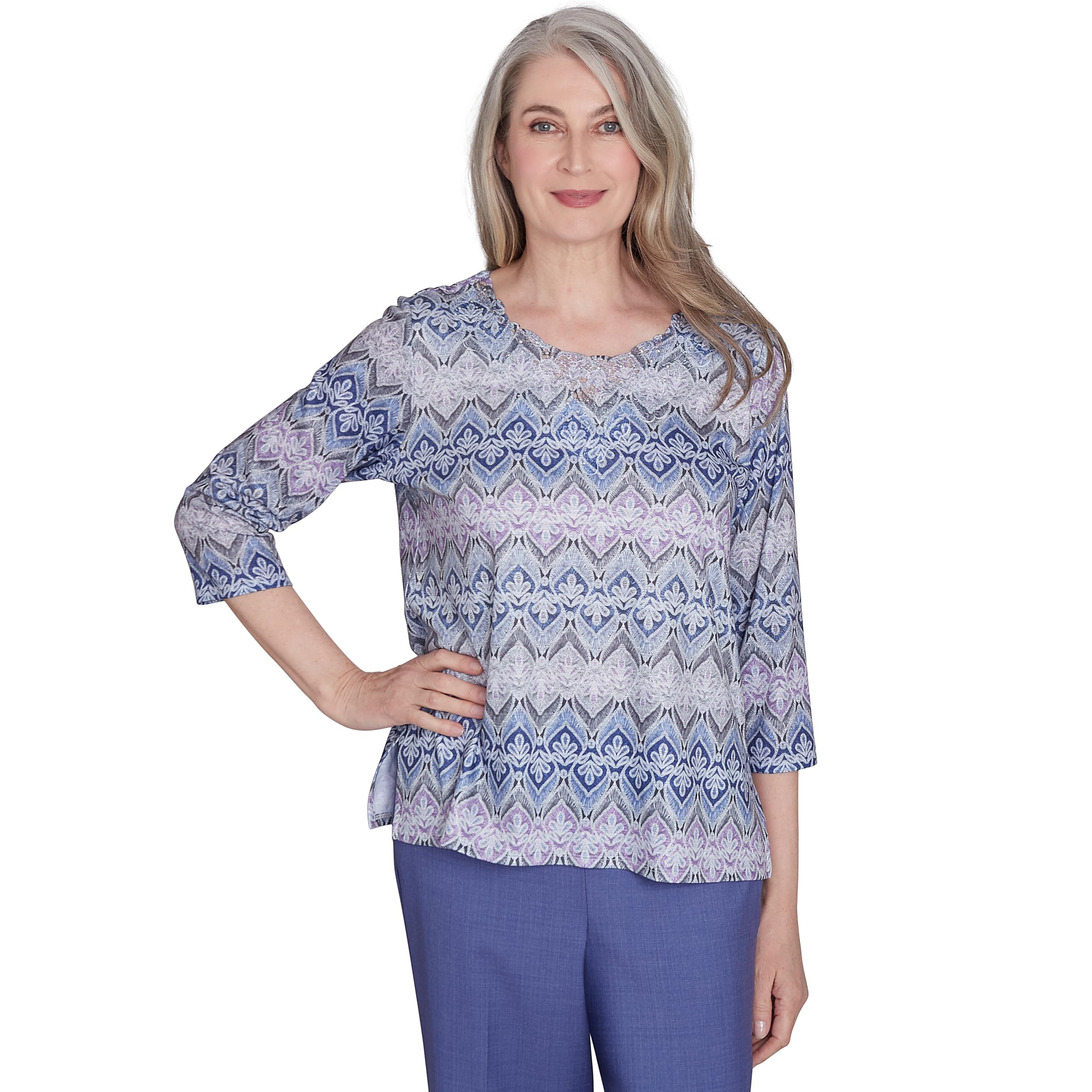 Haut multicolore Alfred Dunner coupe fluide premium imprimé gris