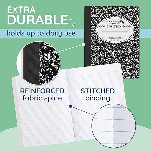 Miniatura 4 de Blue Summit - Cuaderno de composición a rayas universitarias a granel, cuadernos de composición de mármol blanco y negro, 100 páginas, rayas