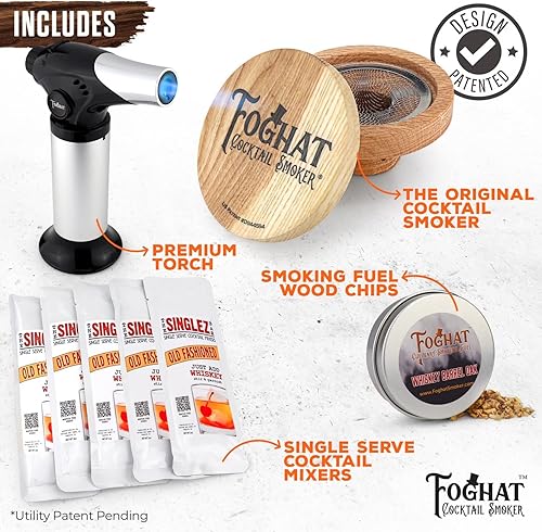 Miniatura 2 de The Foghat - Kit de ahumador de cóctel ahumado a la antigua moda con antorcha (sin butano) con virutas de madera de roble de barril de bourbon (4