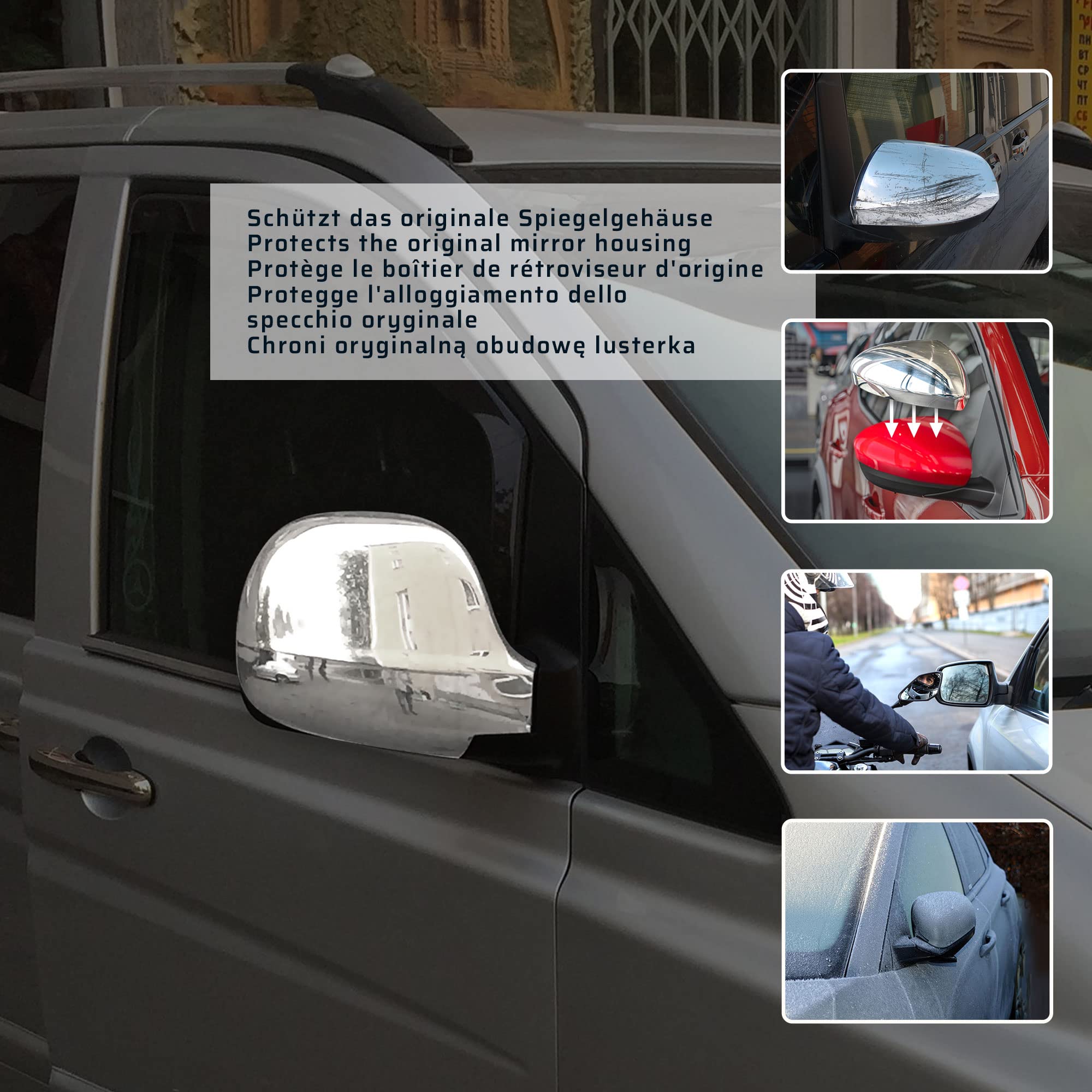 CHROMEMASTER | Nakładki na Lusterka Zewnętrzne | Kompatybilne z Mercedes Vito W639 2003-2010 | Stal nierdzewna; Osłony Lusterek to Niepowtarzalny Wygląd Auta i Ochrona Przed Uszkodzeniem