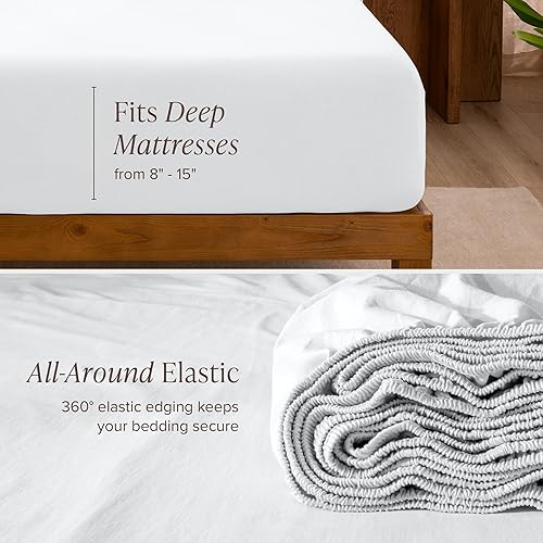 Vista 7 de Bare Home Juego de sábanas 100% algodón orgánico, ultra suave, 100% algodón, juego de sábanas y fundas de almohada, sábanas de bolsillo profundo
