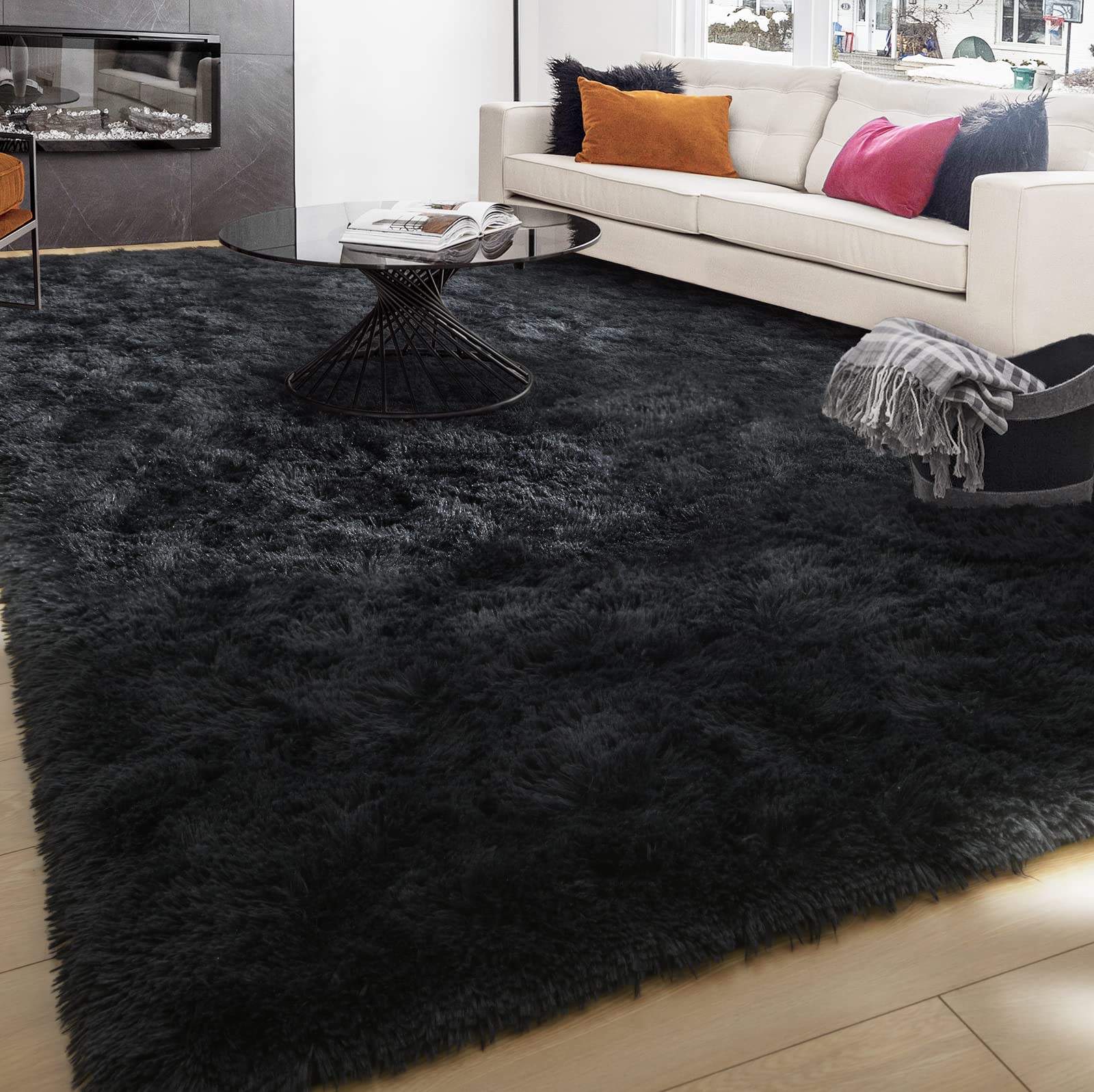 Snapklik.com : QXKAKA Shag Area Rugs For Living Room Bedroom 6x9 Black ...