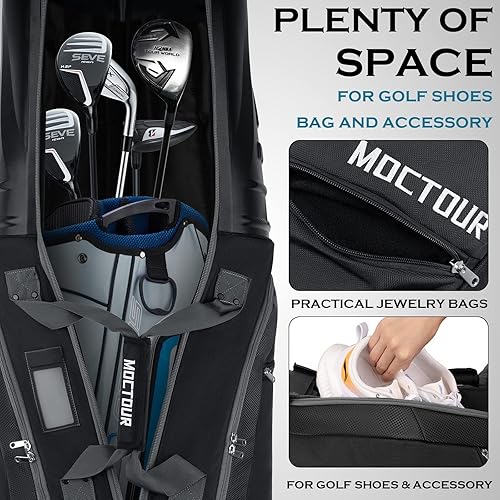 Miniatura 5 de MOCTOUR Bolsas de viaje de golf para aerolíneas con ruedas y carcasa rígida de ABS protege tus clubes tela Oxford impermeable 1680D y ruedas de