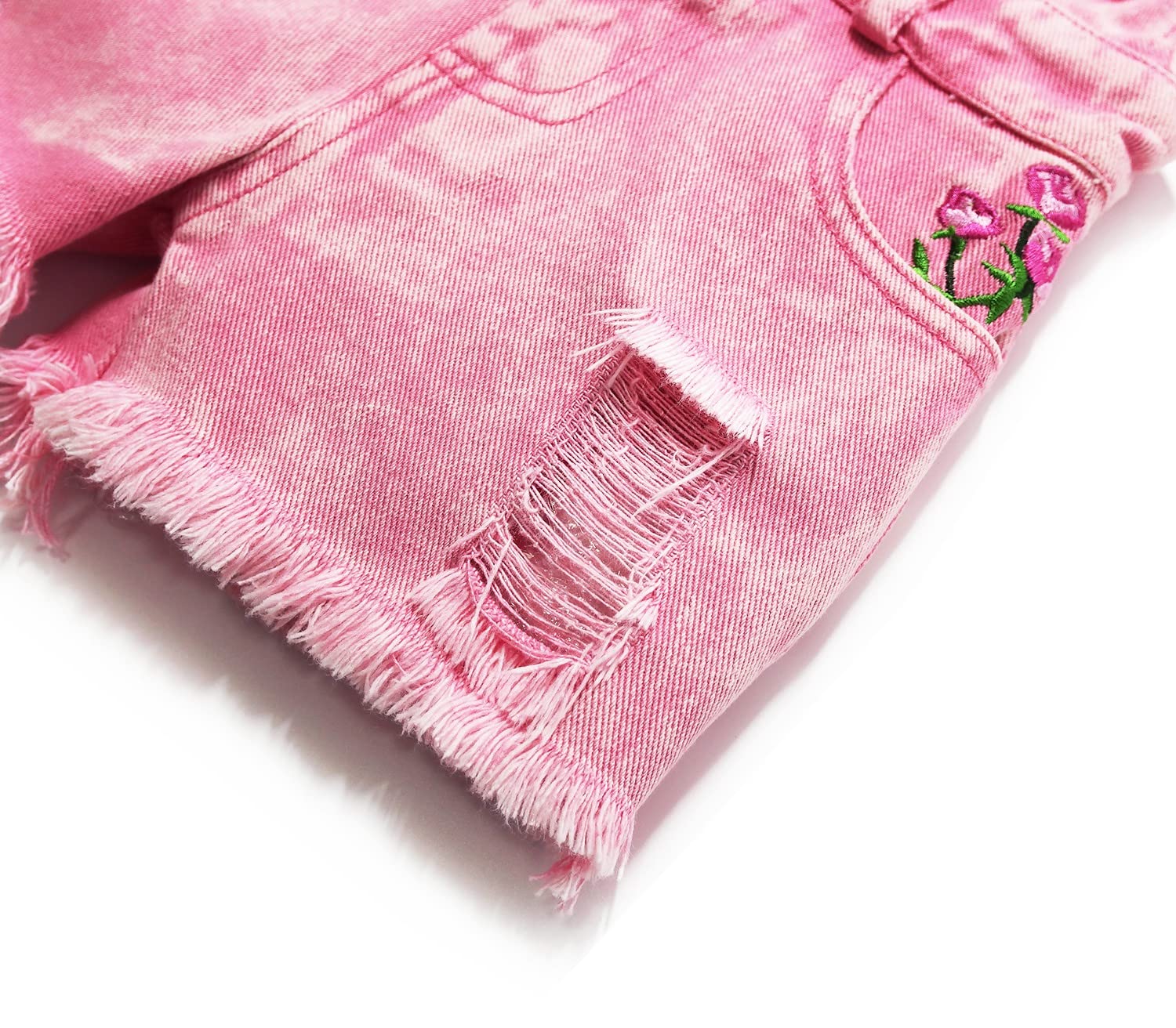 KIDSCOOL SPACE Pantalones cortos de mezclilla de moda rasgados para bebés y niños pequeños con bolsillo grandes